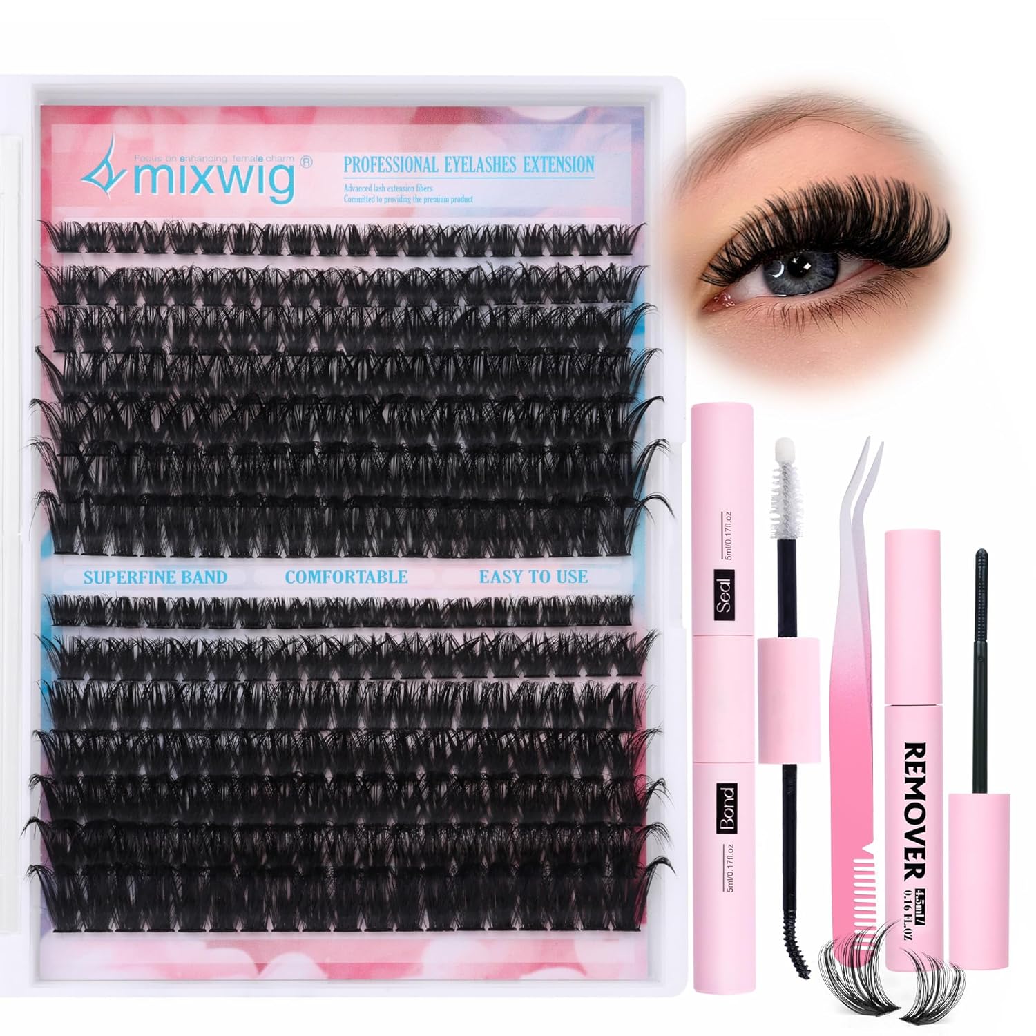 Kit de extensiones de pestañas esponjosas de rizo D 80D 100D, kit de pestañas individuales de 0.787 pulgadas, racimo de pestañas esponjosas, 280