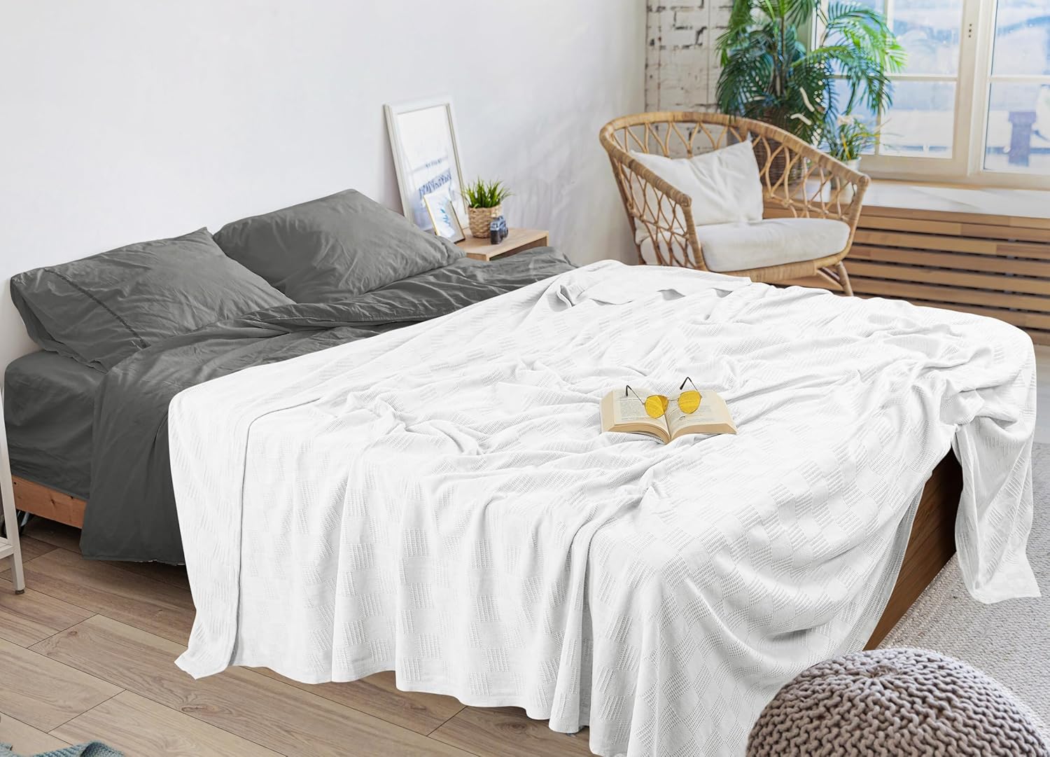 Utopia Bedding Manta 100% algodón (tamaño matrimonial, 90 x 84 pulgadas), manta térmica ligera de 350 GSM, manta térmica suave y transpirable para