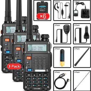 Paquete de 3 radioaficiones de mano (UV-5R) de largo alcance UHF VHF de doble banda de 2 vías con batería recargable de iones de litio Walkie Paquete de 3 radioaficiones de mano (UV-5R) de largo alcance UHF VHF de doble banda de 2 vías con batería recargable de iones de litio Walkie