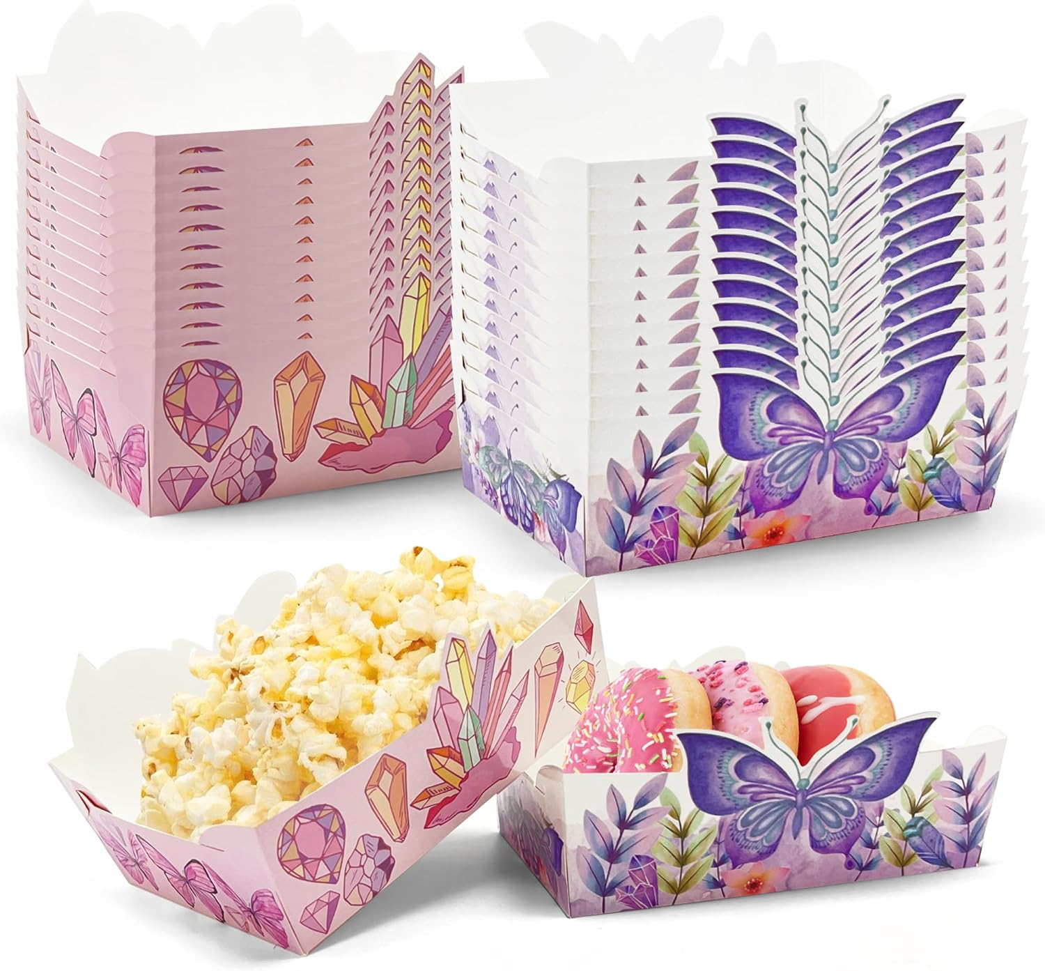 Suministros de fiesta de cumpleaños de mariposa, paquete de 24 bandejas desechables de mariposa para alimentos, cuenco de papel para niñas, baby