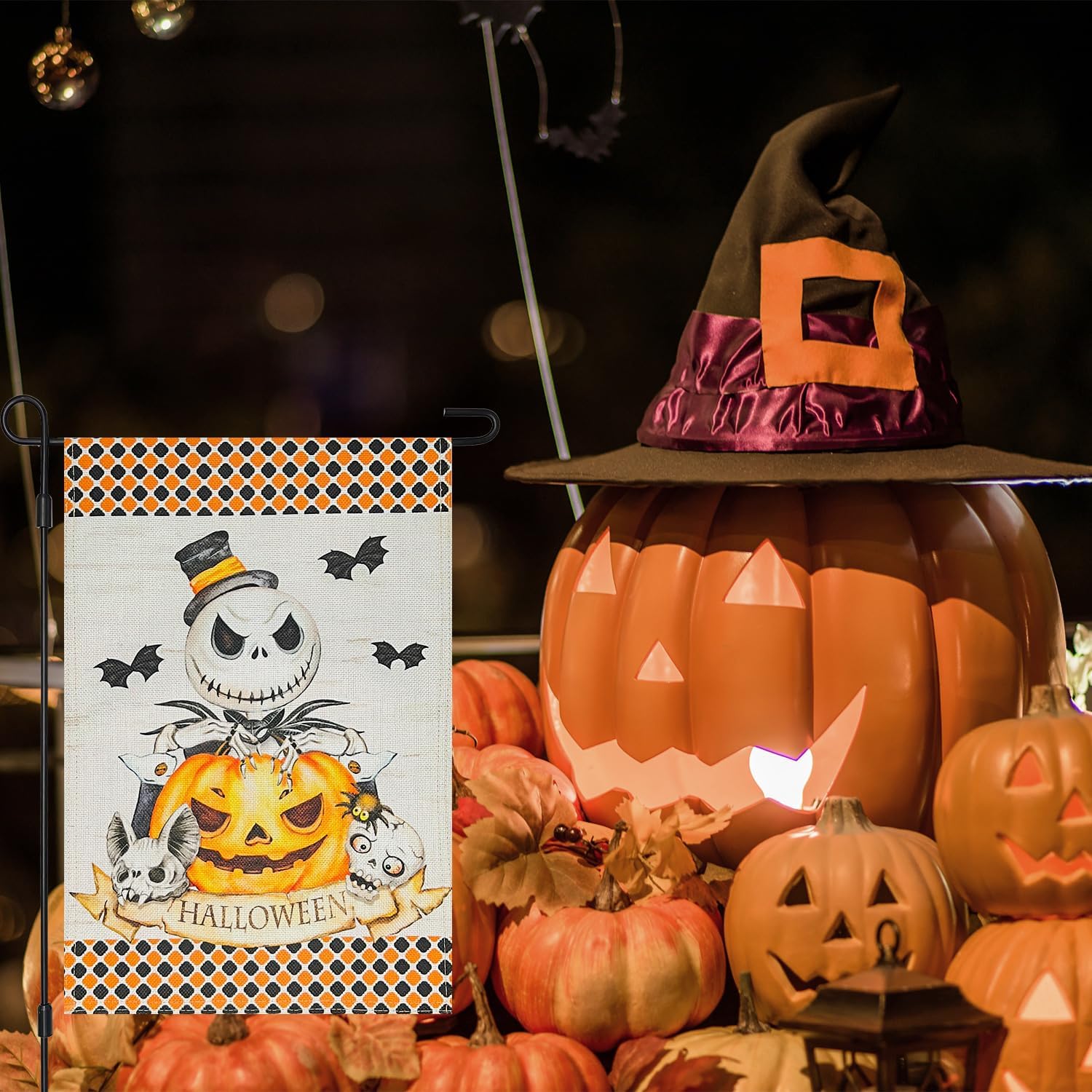 Bandera decorativa de arpillera de Halloween para jardín, 12 x 18 pulgadas, de doble cara de pesadilla antes de Navidad, calabaza, King, feliz