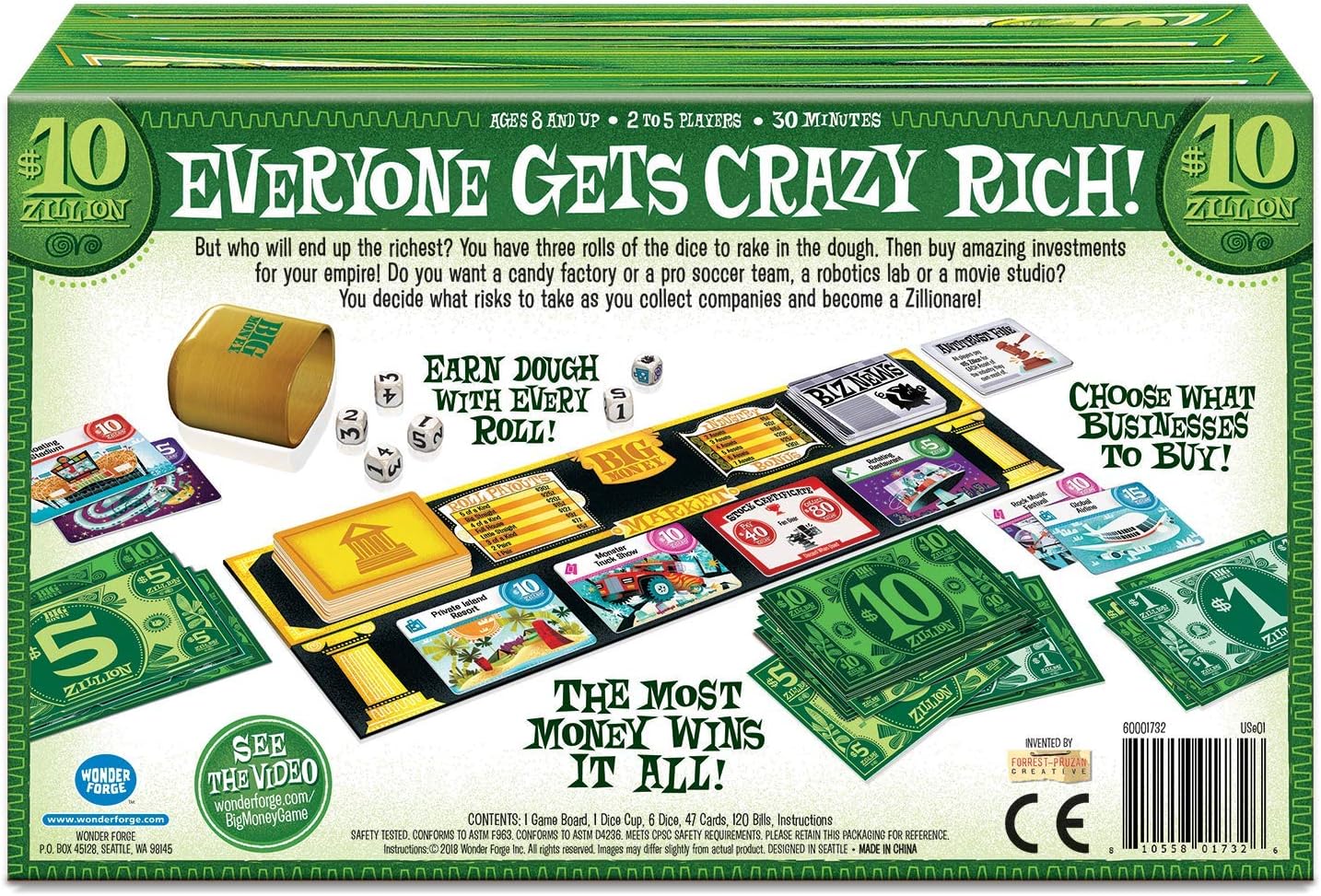 Wonder Forge Juego de dinero grande para familias y niños de 8 años en adelante, perfecto para grupos y noches de juego, verde