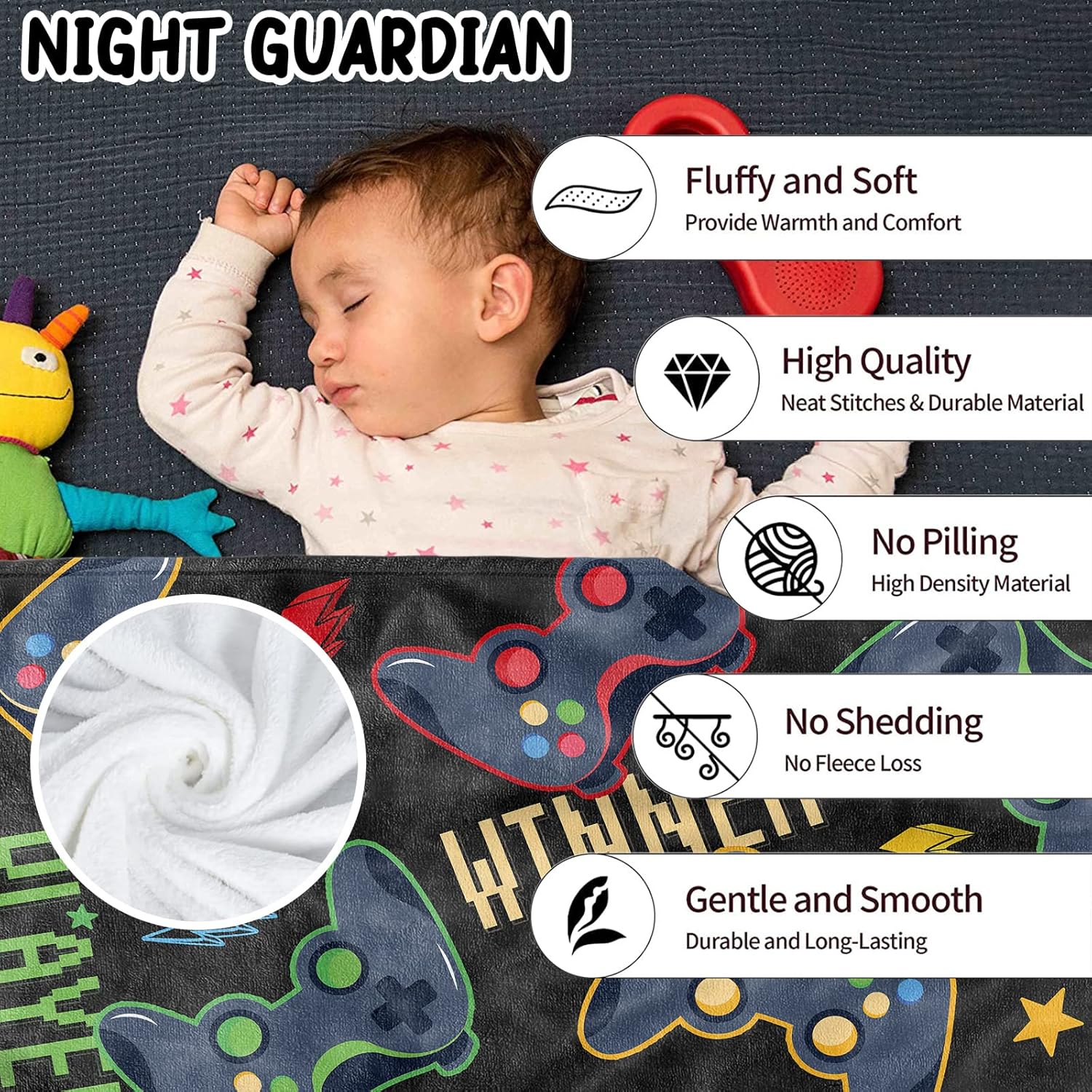 Manta de juegos para hombres, 60 x 80 pulgadas, acogedora manta mullida de videojuegos para niños, manta de franela negra suave con estrella para