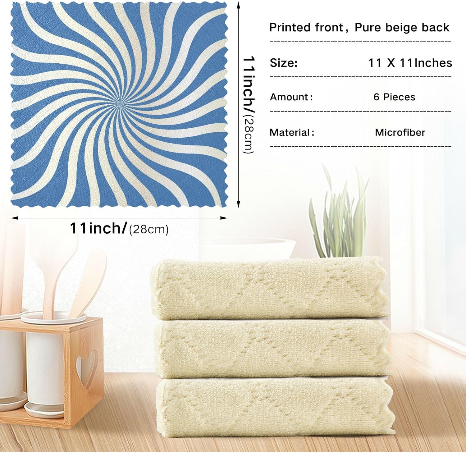 Twirl Swirl Blue 6 Pack Absorbent Towels for Drying Dishes Print Quality Microfiber Absorbant Towel for Bathroom Coffee