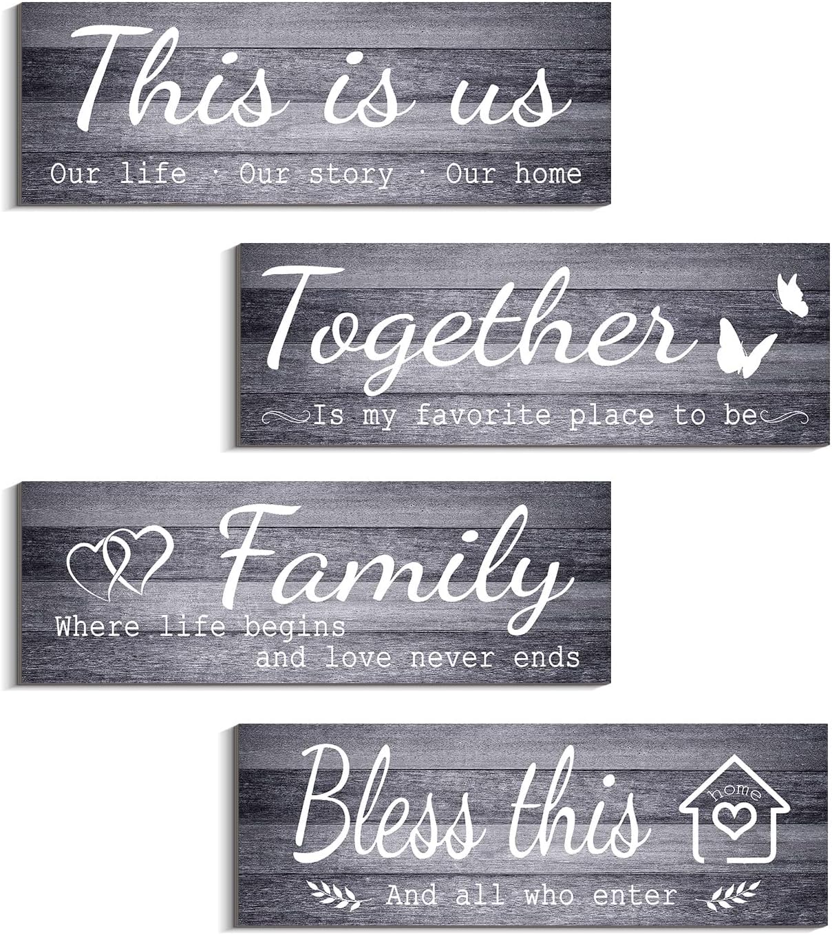 COLOR VALLEY ART 4 carteles grises para decoración de pared para el hogar, This is UsTogetherBless This HomeFamily Wooden Wall Hanging, decoración