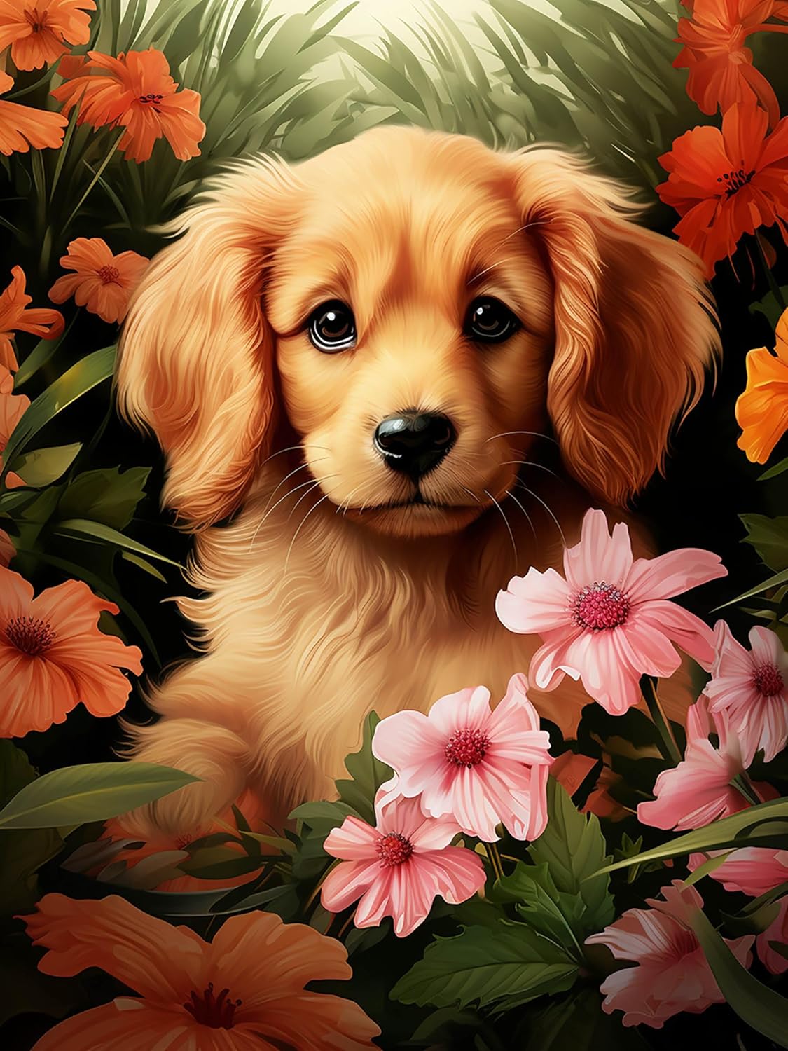 Cuneai – Pintura de diamante 5D para perro, pintura con diamantes, arte de flores, bordado de cristal, punto de cruz, taladro redondo por números,