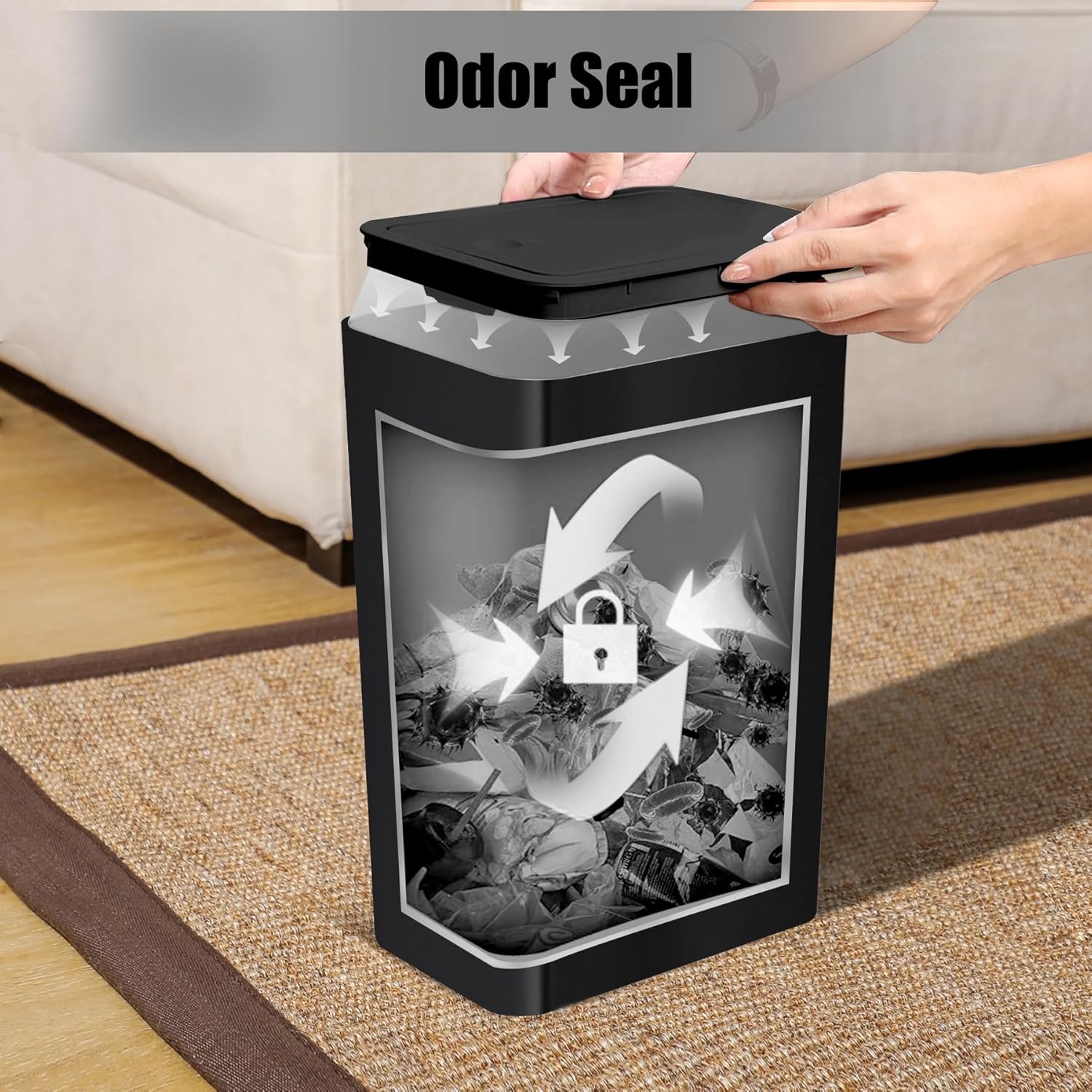 Basurero de baño con tapa, cubo de basura delgado de 10 litros2.6 galones, cesta de basura pequeña con tapa desplegable para cocina, dormitorio,