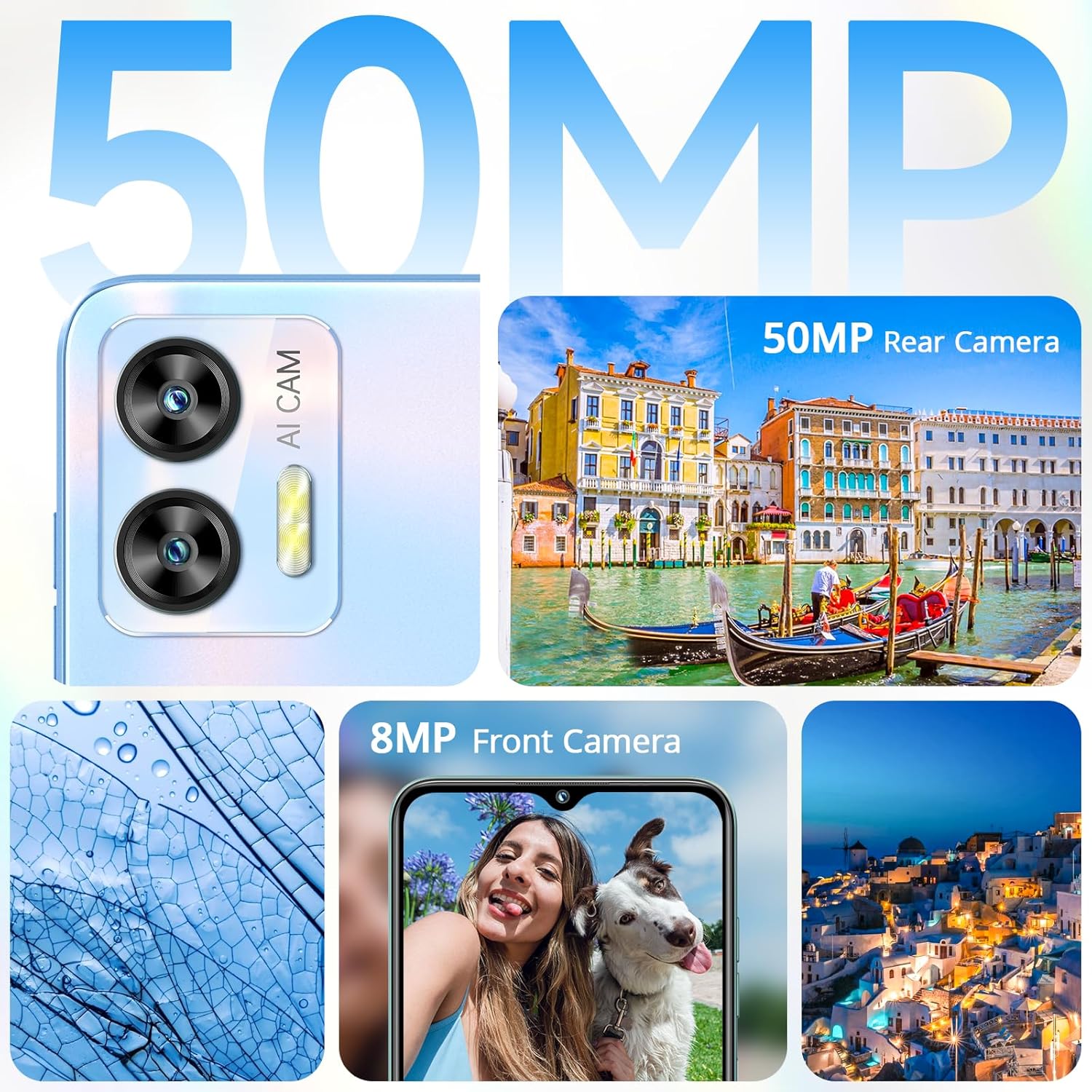 OUKITEL Teléfono celular C35 desbloqueado, 12 GB de RAM+256 GB de ROM, 6.56 pulgadas de pantalla HD Smartphone con batería de 5150 mAh, cámara de 50