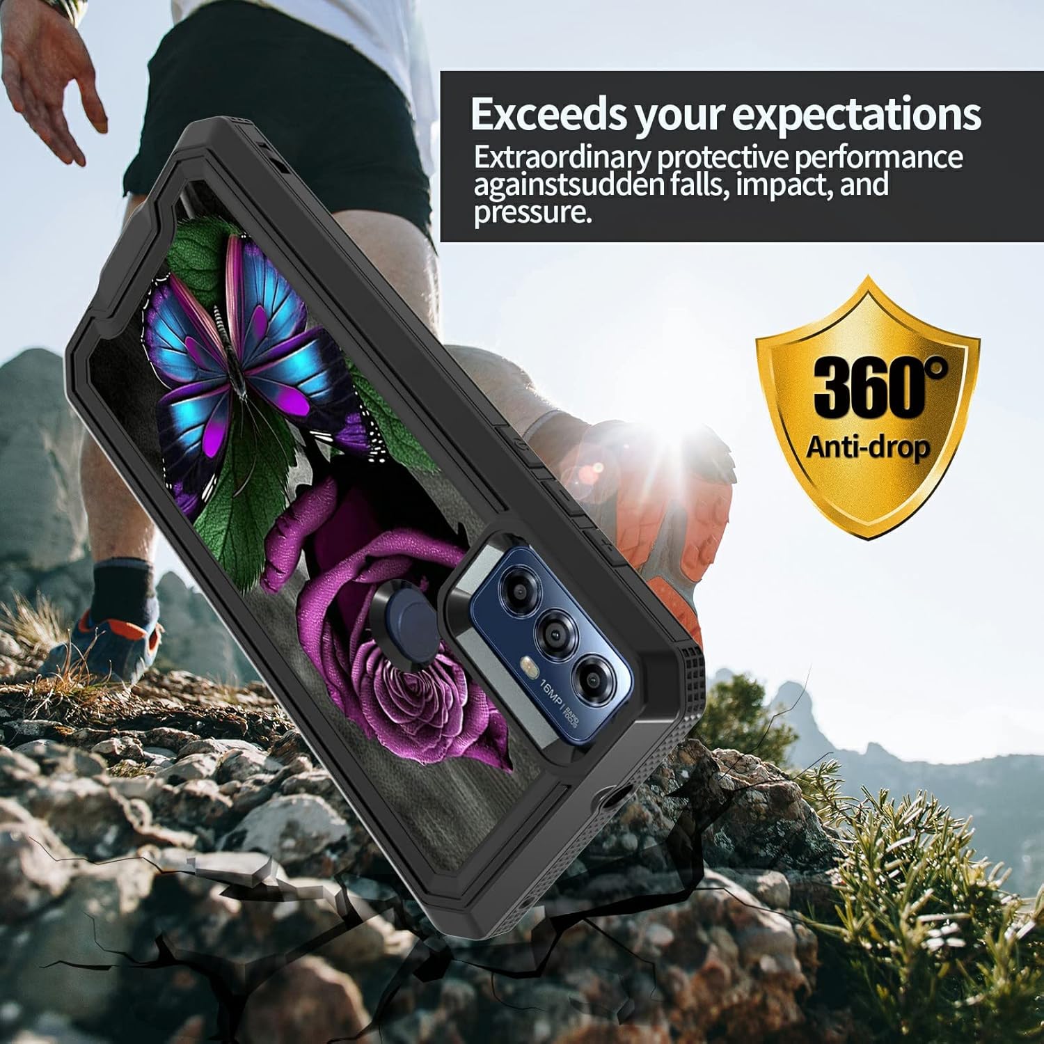 Funda para Moto G Play 2023, funda para teléfono Moto G Pure, para Moto G Power 2022 con patrón de mariposa rosa púrpura para mujeres y hombres,