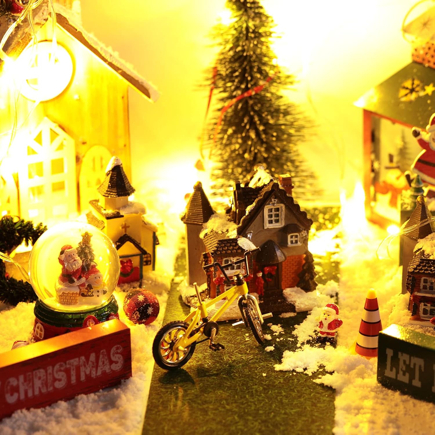 Accesorios de pueblo navideño de 5 x 50 pulgadas, tapete navideño en miniatura para calle, aldea navideña, nieve, decoración de calle para paisaje