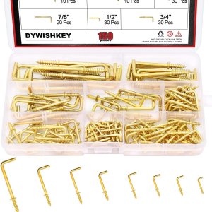 Kit de 150 ganchos cuadrados de metal chapado en latón chapado en latón de 8 tamaños, ganchos cuadrados para tornillos autorroscantes, marco de Kit de 150 ganchos cuadrados de metal chapado en latón chapado en latón de 8 tamaños, ganchos cuadrados para tornillos autorroscantes, marco de