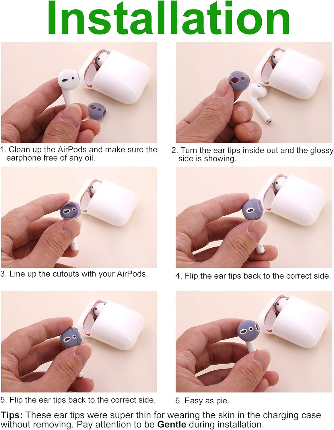 ( Fit in Case ) 4 Pairs Replacement Super Thin Slim Rubber Silicone Earbuds Ear Tips and Covers Skin for AirPods 2 AirPods 1 or EarPods Headphones