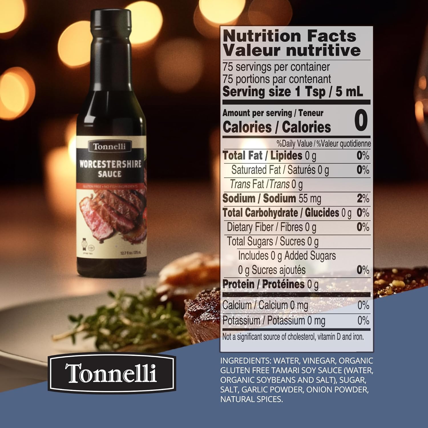 Tonnelli – Salsa Worcestershire vegana de 12.7 onzas, vegana, sin pescado, sin gluten, kosher