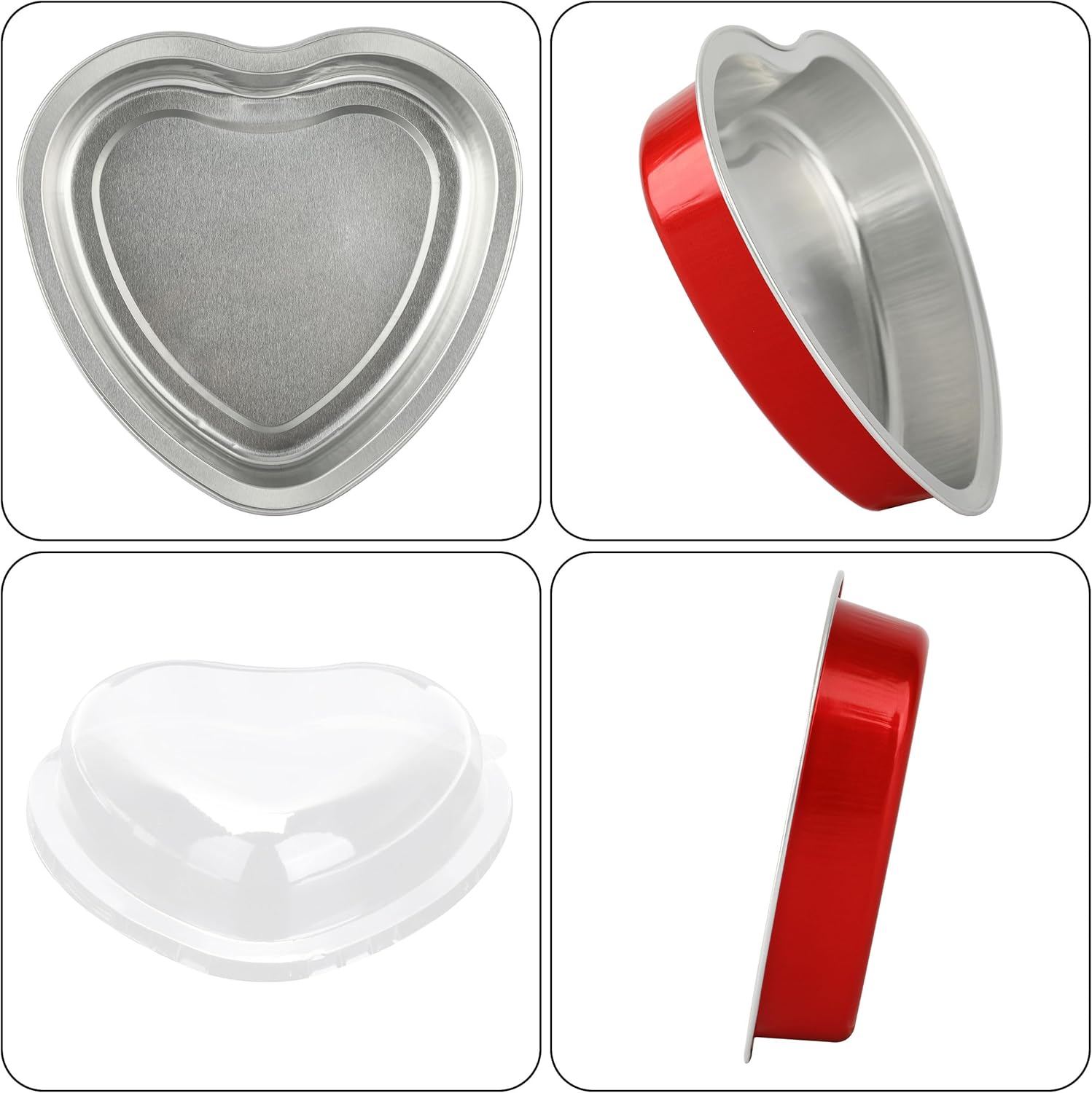 Sartenes de aluminio con tapa de corazón, 30 forros para cupcakes de 8.5 onzas con tapas, tazas desechables de papel de aluminio para pasteles con