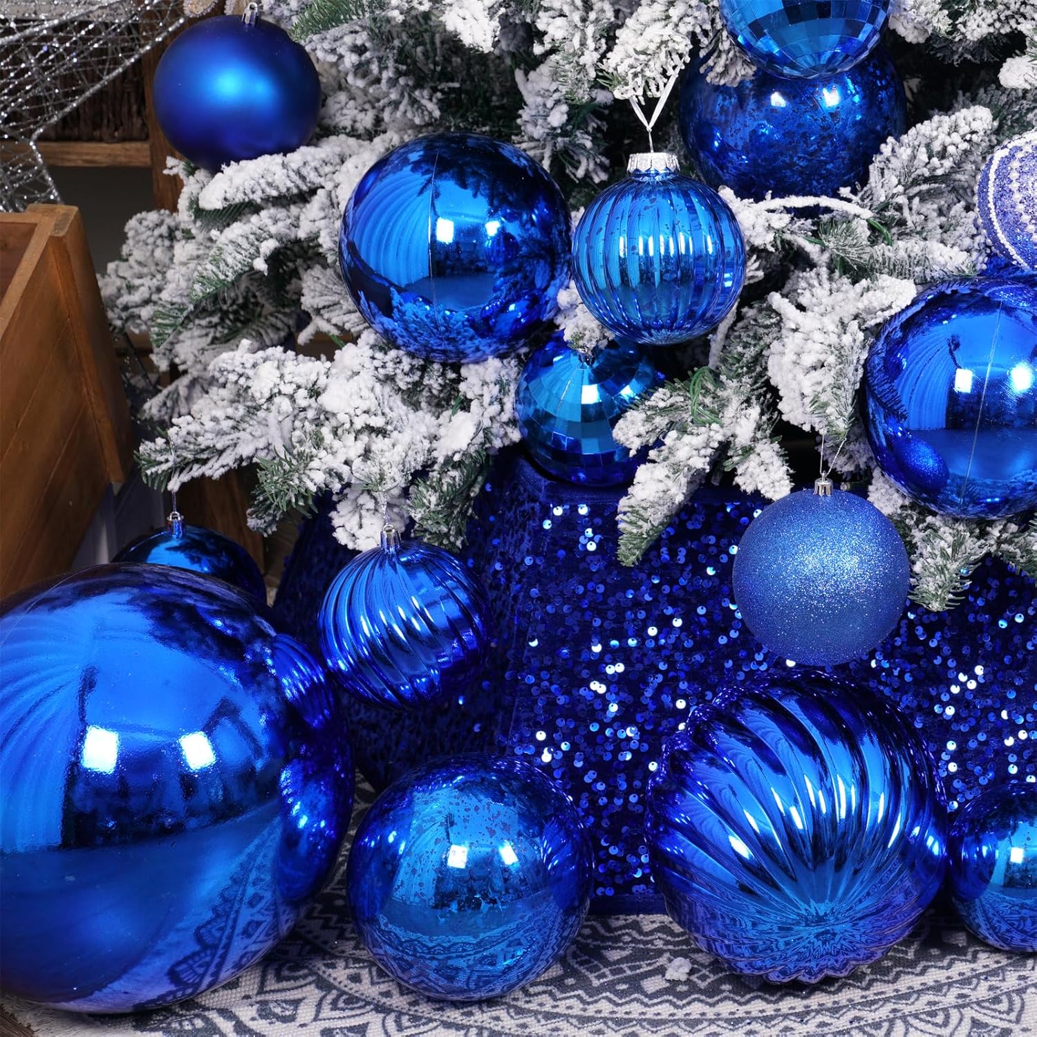 Adornos de Navidad grandes de 10 pulgadas, color azul marino, inastillables, esferas colgantes gigantes, adornos de árbol de Navidad, decoraciones