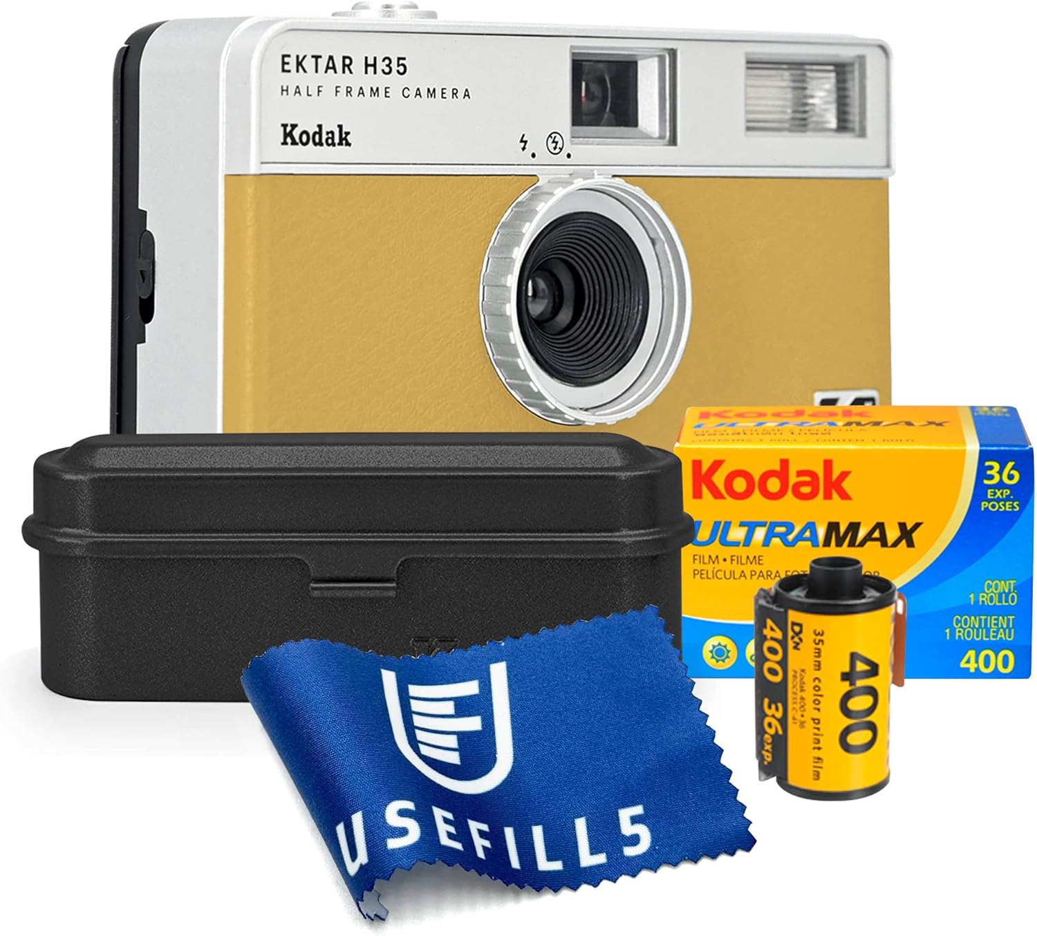 USEFILL5 – Cámara de película reutilizable de 1.378 in, incluye cámaras de película Kodak Ektar H35, estuche de película de color negro arena para 5