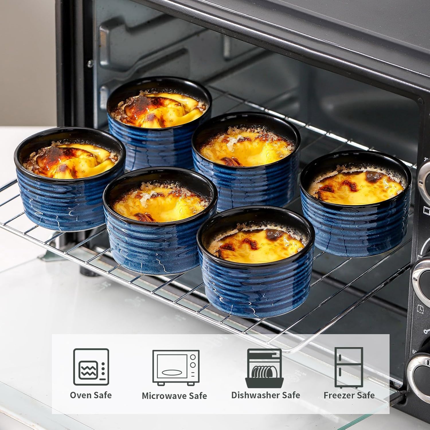 Juego de 6 moldes de cerámica para soufflé de 4 onzas, mini cuencos para hornear para cocina, tazas de salsa de porcelana para creme brulee, pudín,