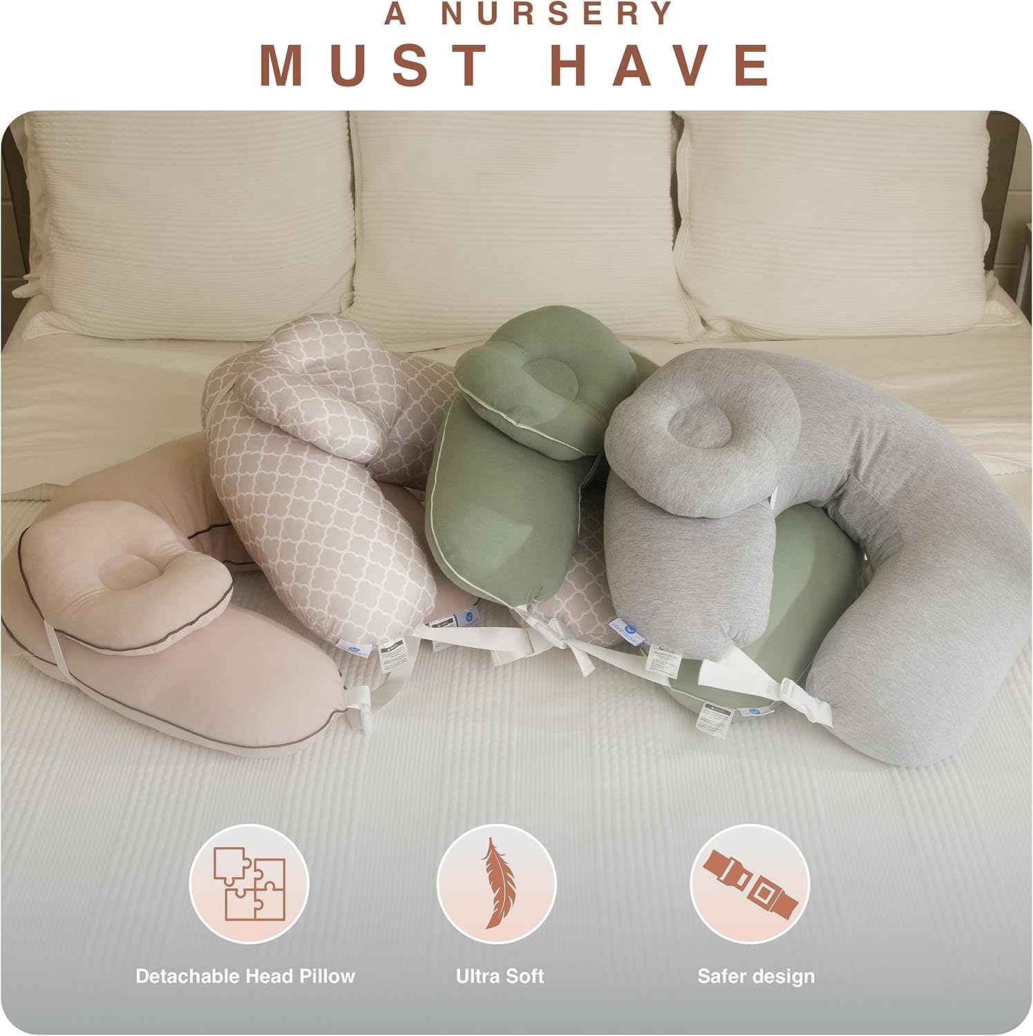 Pharmedoc Almohada de lactancia para lactancia materna – Almohadas de lactancia materna con reposacabezas y correas ajustables para la cintura –