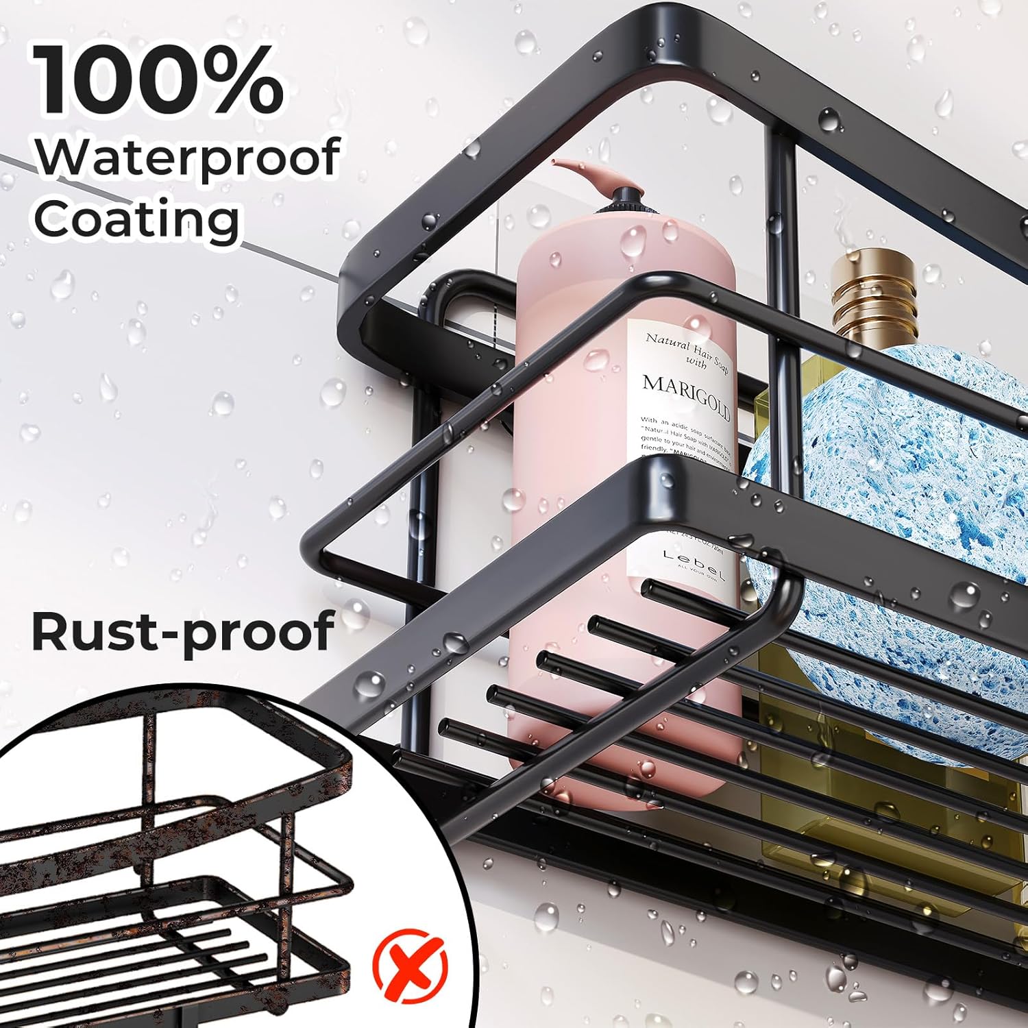 ODesign Estante adhesivo para cesta de ducha (negro, B, paquete de 3)