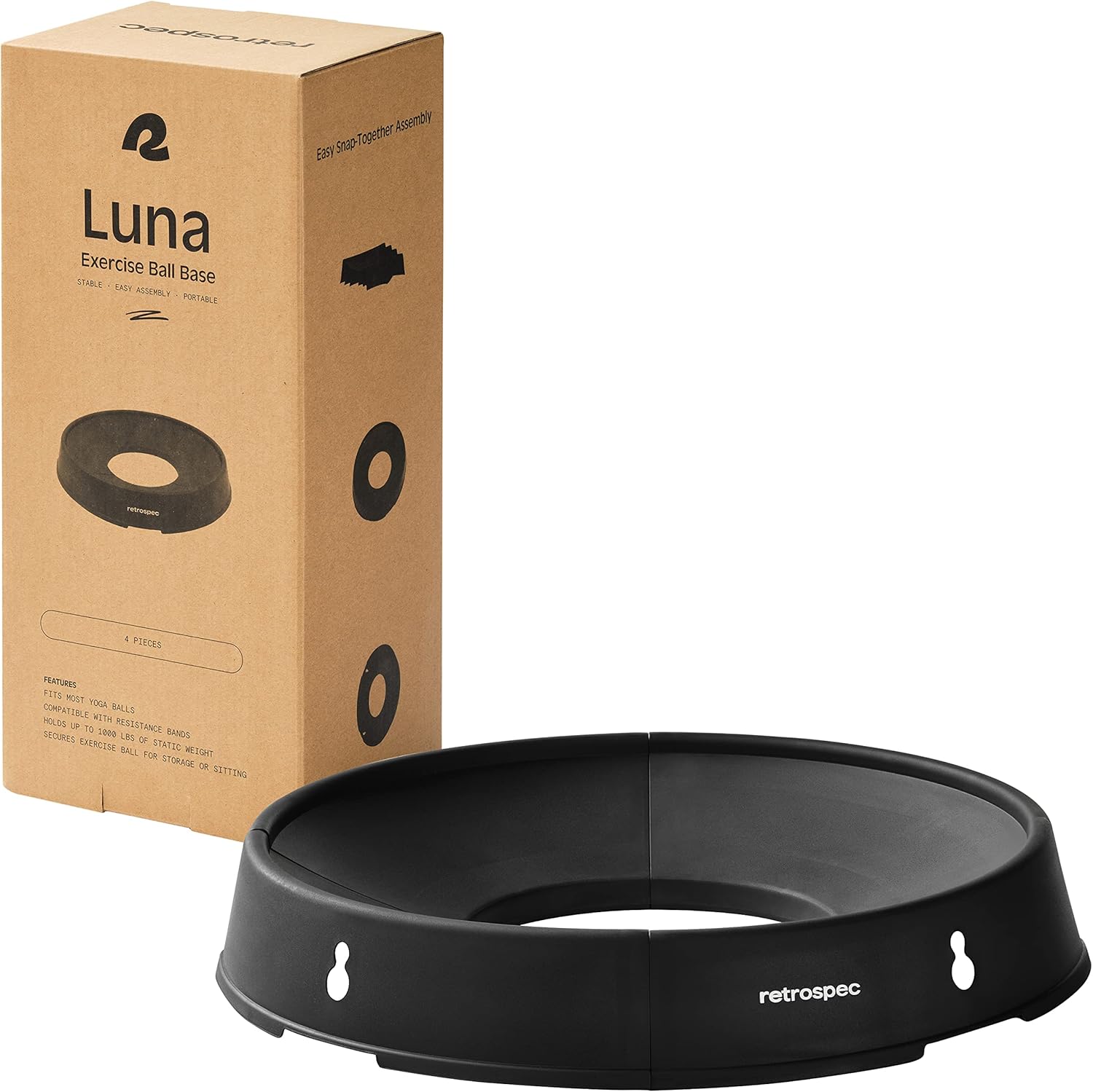 Retrospec Base de pelota de ejercicio accesorio versátil de yoga y pilates, se adapta a bolas de 45, 55, 65, 29.5 in, construcción de plástico ABS
