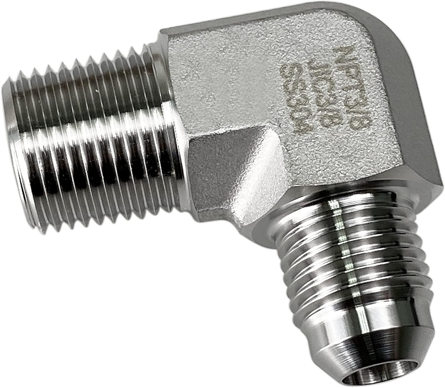 HFS (R) 38″ macho NPT a 38″ macho JIC codo 90 Flare tubería de acero inoxidable 304 (38″ MNPT x 38″ MJIC)