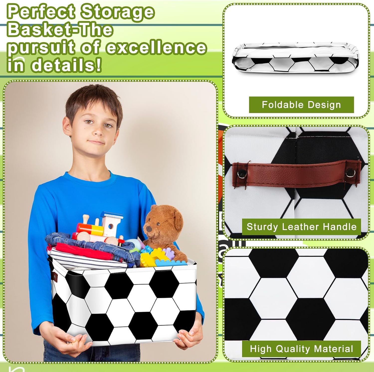 4 cestas de almacenamiento de pelotas deportivas, cubo de almacenamiento de tela para juguetes, con asas, plegable, para armario, estante de ropa,