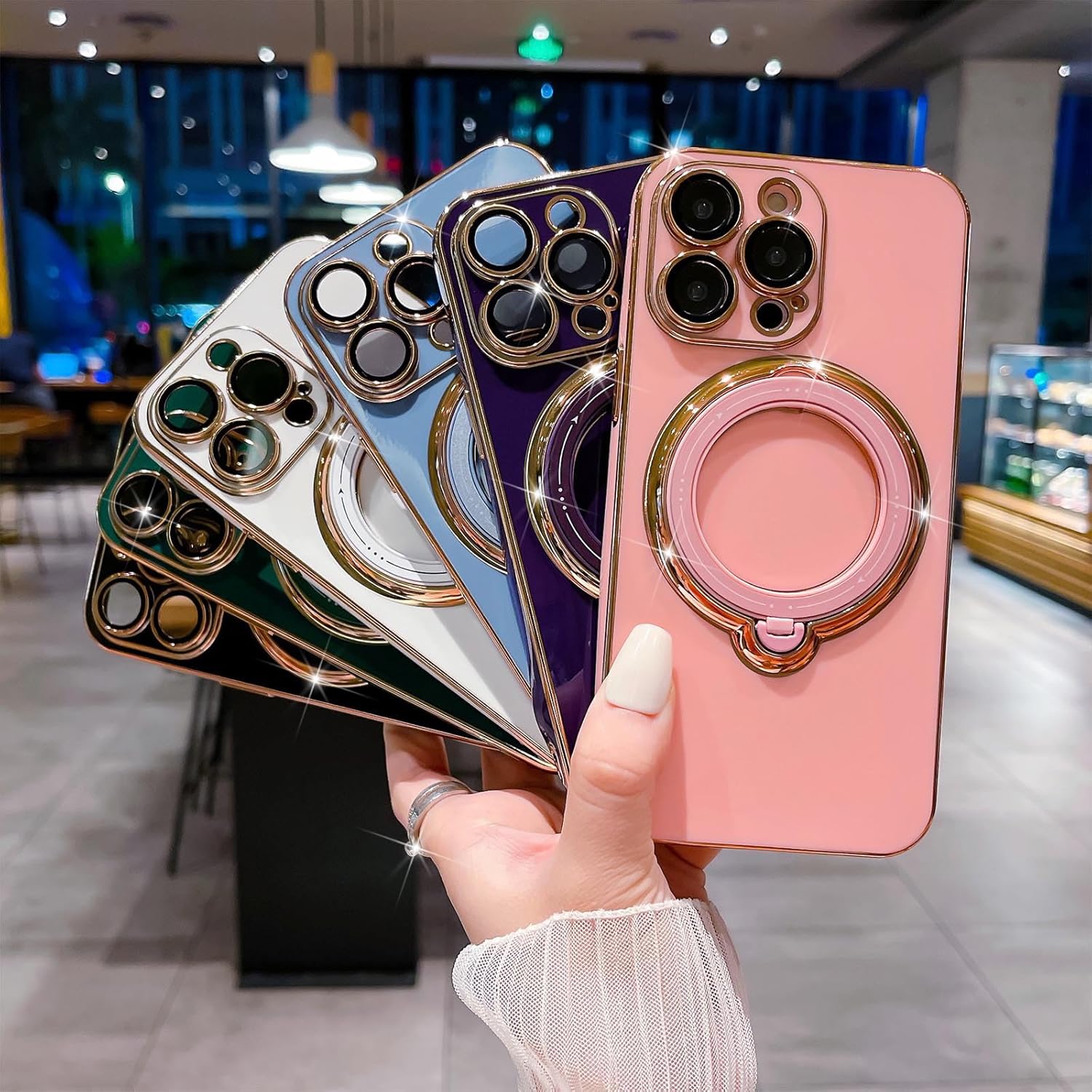 MGQILING Funda magnética para plantar compatible con iPhone 15 Pro de 6.7 pulgadas, lujosa funda magnética giratoria de 360 con soporte oculto,