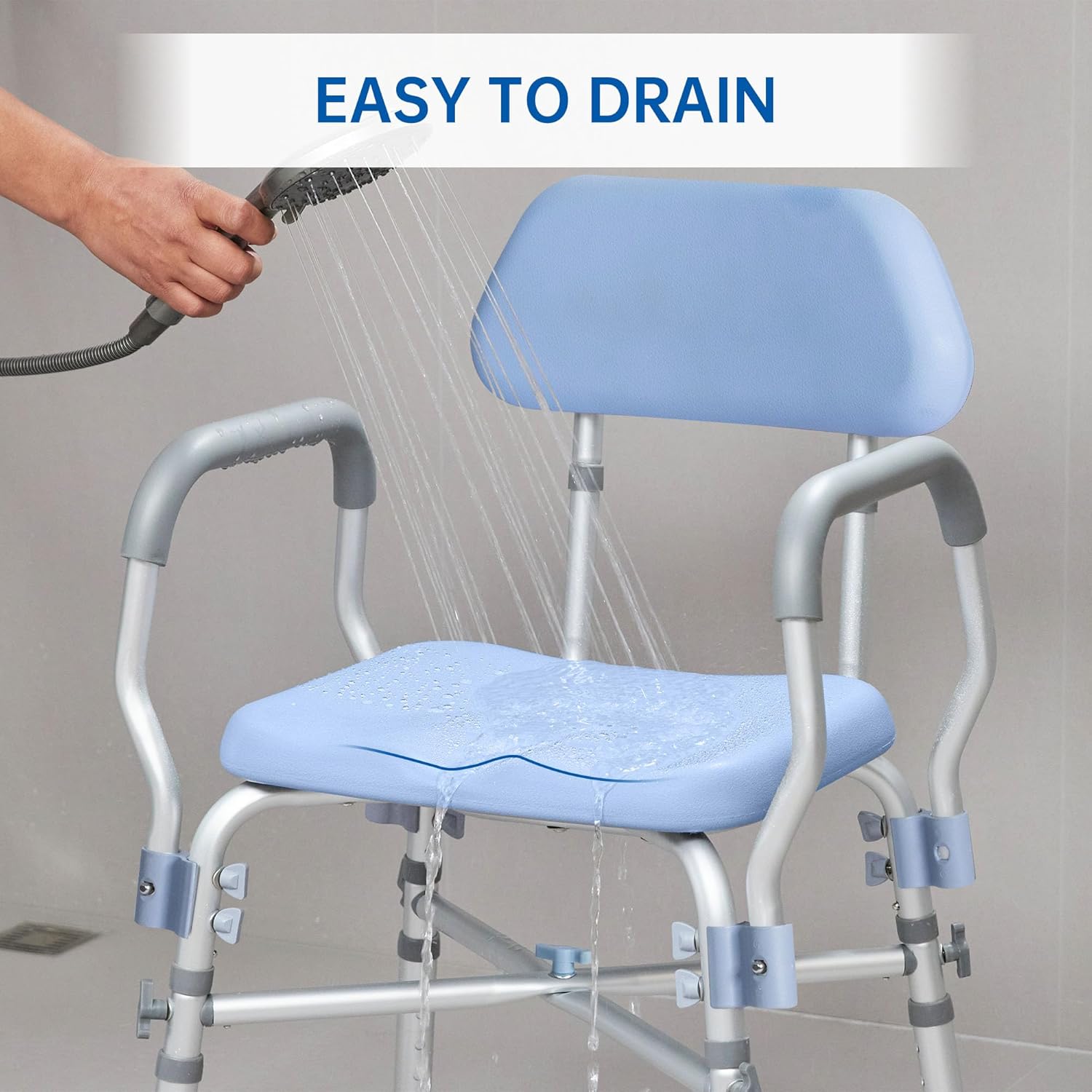 Silla de ducha acolchada de 500 libras, silla de baño resistente con respaldo, asiento de ducha médico para personas mayores, discapacitados y