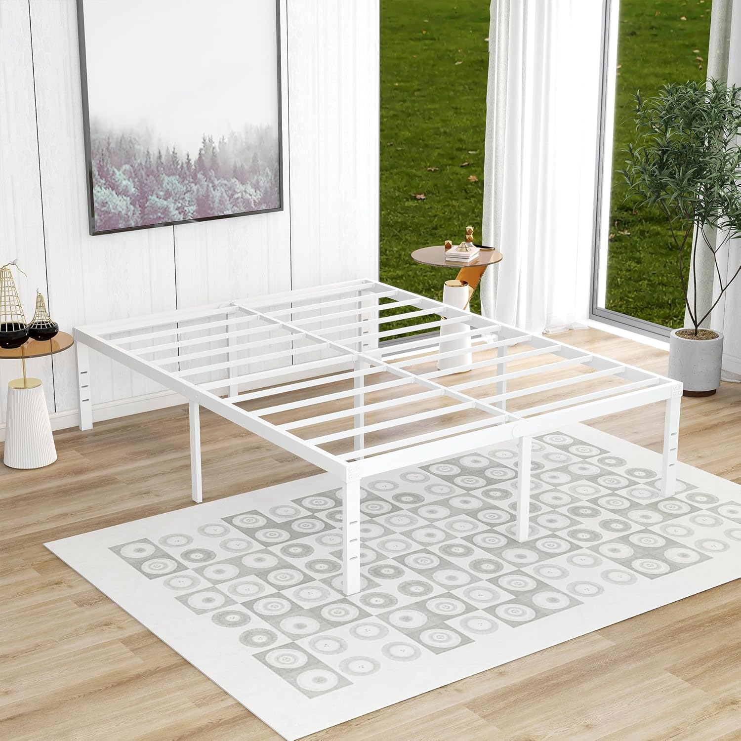 alazyhome Marco de cama de metal de 18 pulgadas, plataforma resistente, sin ruido, soporte de listones de acero, fácil montaje, sin ruido, no