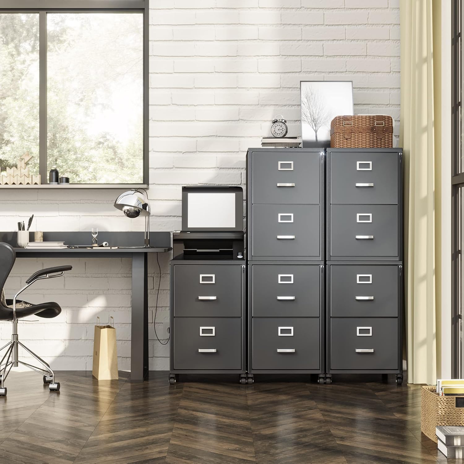 YITAHOME Archivador vertical, gabinete de almacenamiento de oficina desmontable de 4 cajones con cerradura, archivador de metal móvil debajo del