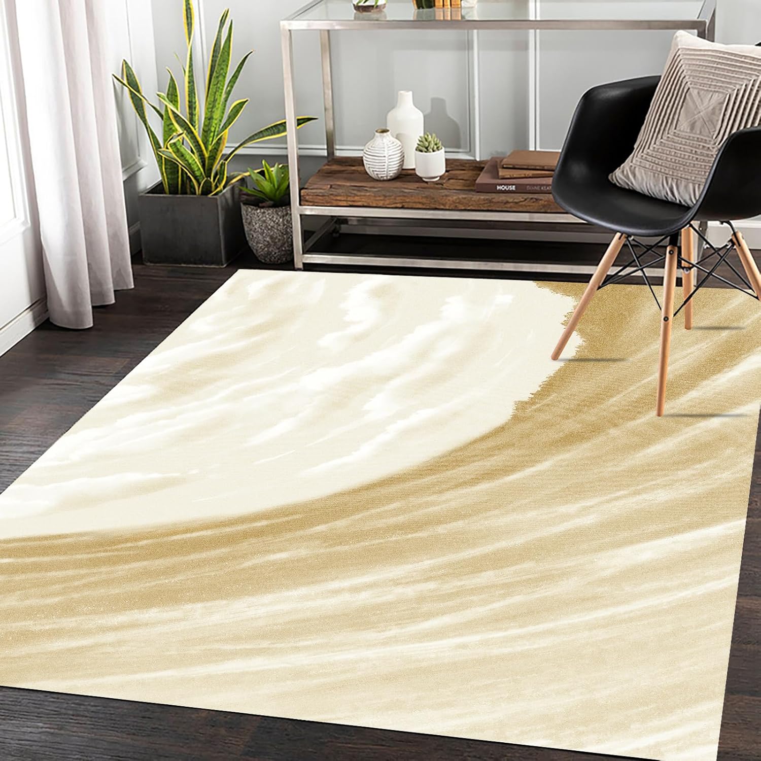 Modern Art – Alfombra de pelo corto, de 4 x 6 pies, fácil de limpiar, para sala de estar, dormitorio, cocina, comedor, lavandería, antideslizante,