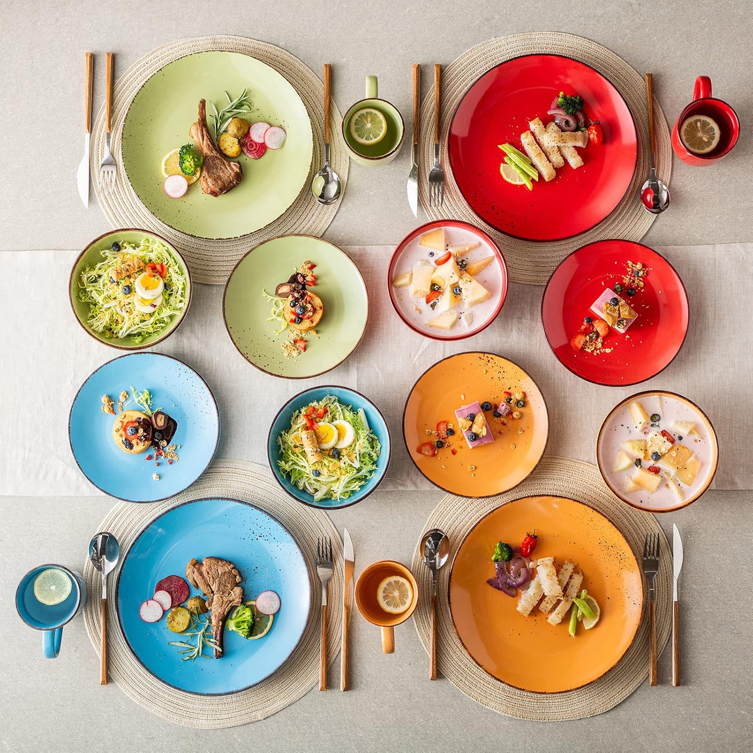 vancasso Navia – Juego de vajilla de cerámica, 32 piezas, platos de servicio con patrón de puntos de gres con platos llanos, platos de ensalada,