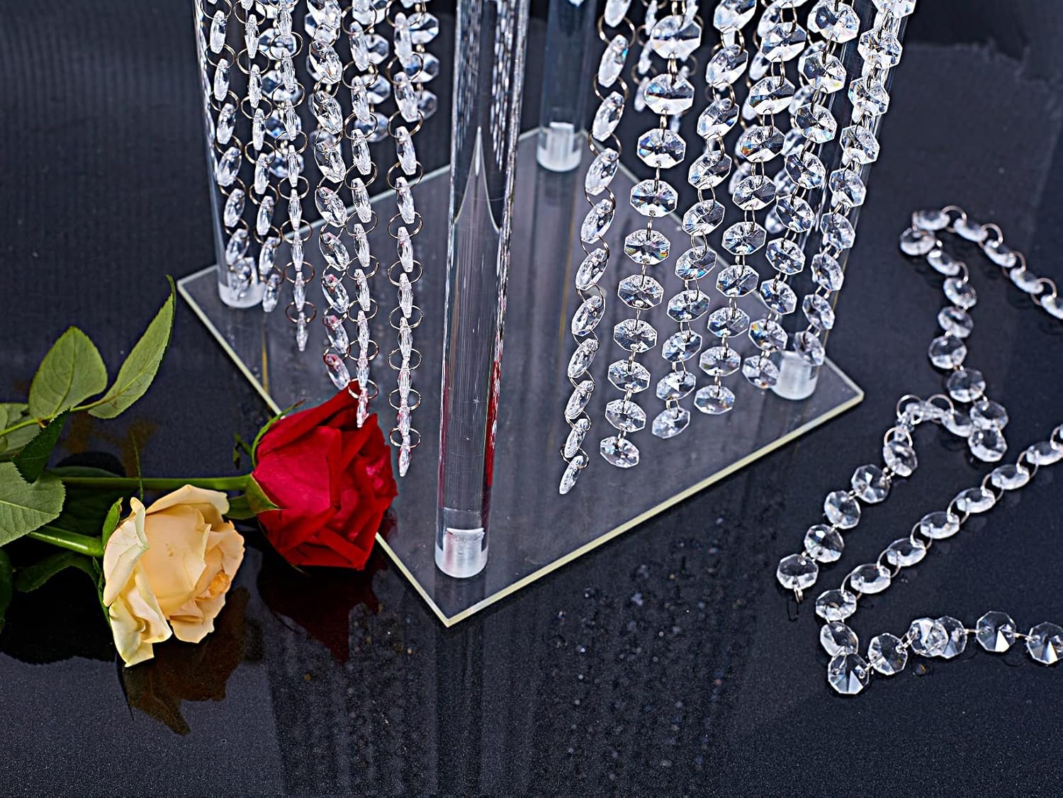 Soporte de flores de columna de acrílico con cuentas de cristal de araña, 2 piezas de 31.5 pulgadas, jarrones altos de acrílico para centros de