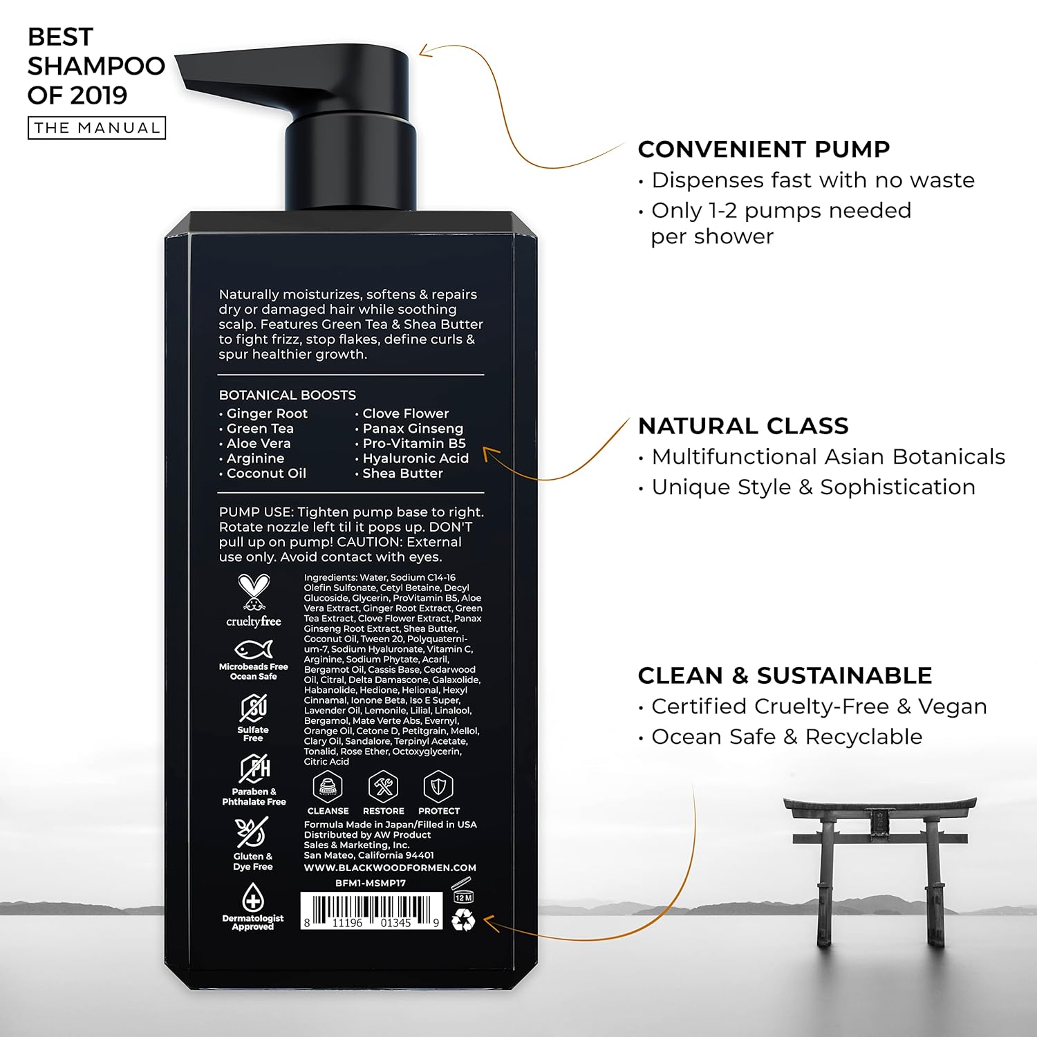 BLACKWOOD FOR MEN Paquete de cuidado del cabello Champú Hidratante Hydroblast (17 oz), Acondicionador Hidratante HydroBlast (4.59 oz), y masajeador