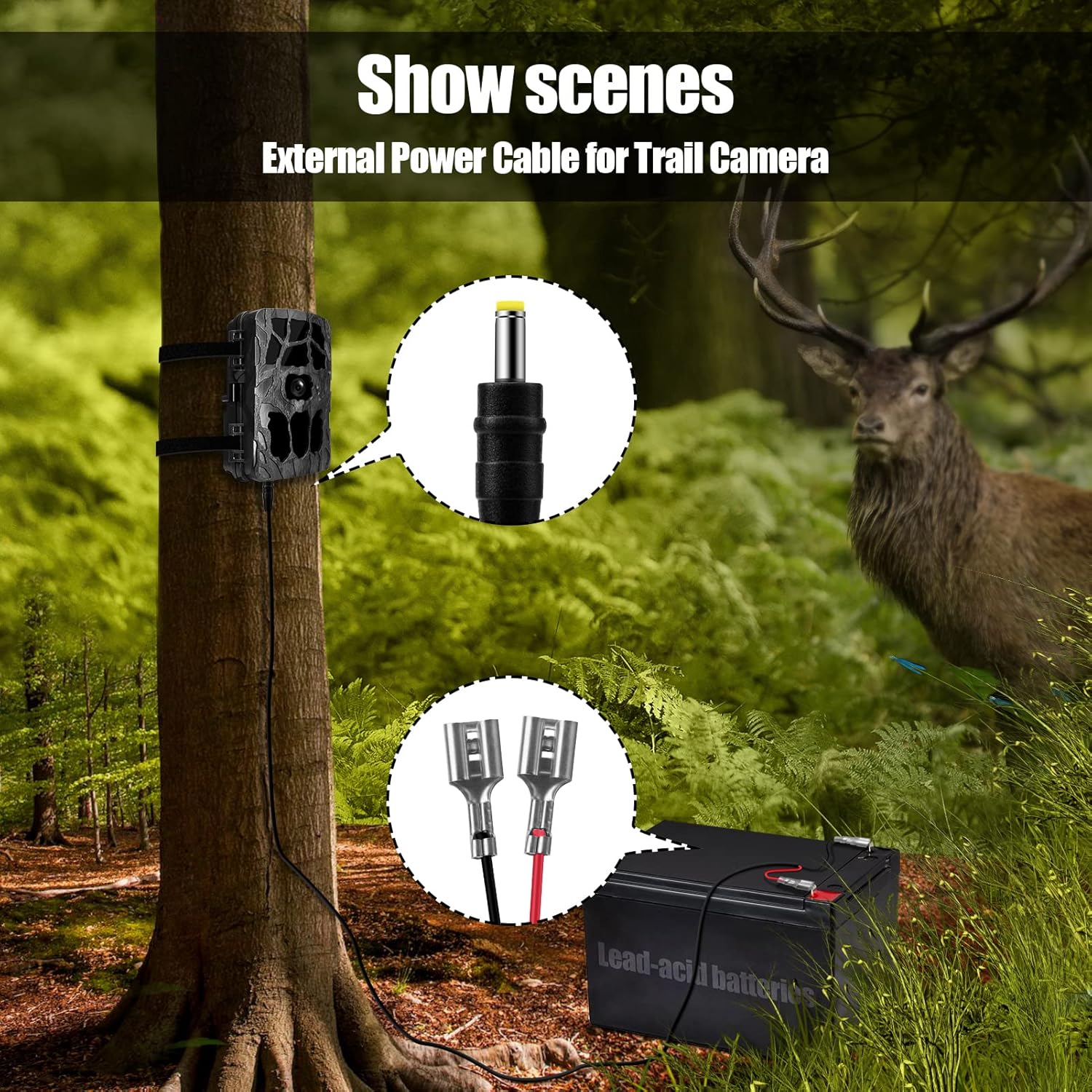 Cable de alimentación para cámara de sendero, cable de alimentación externo CC de 0.217 x 0.083 in compatible con Spypoint, Stealth Cam, Moultrie,