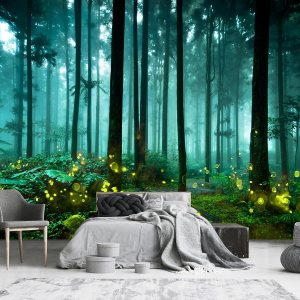 YQWDMX – Papel tapiz verde con bosque encantado para decoración de pared de fondo de dormitorio infantil (no se puede despegar ni pegar) YQWDMX – Papel tapiz verde con bosque encantado para decoración de pared de fondo de dormitorio infantil (no se puede despegar ni pegar)