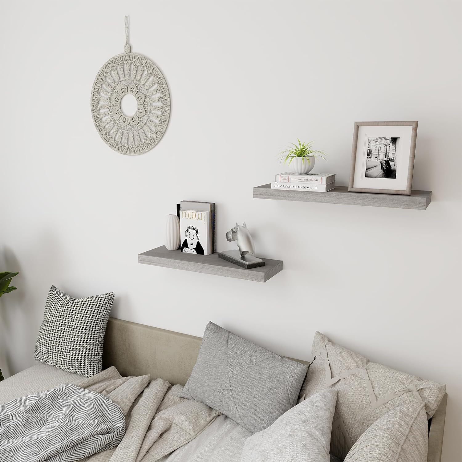 Fun Memories Estantes flotantes, estantes de pared de madera de olmo maciza rústica de 8 pulgadas de profundidad para almacenamiento, estantería de