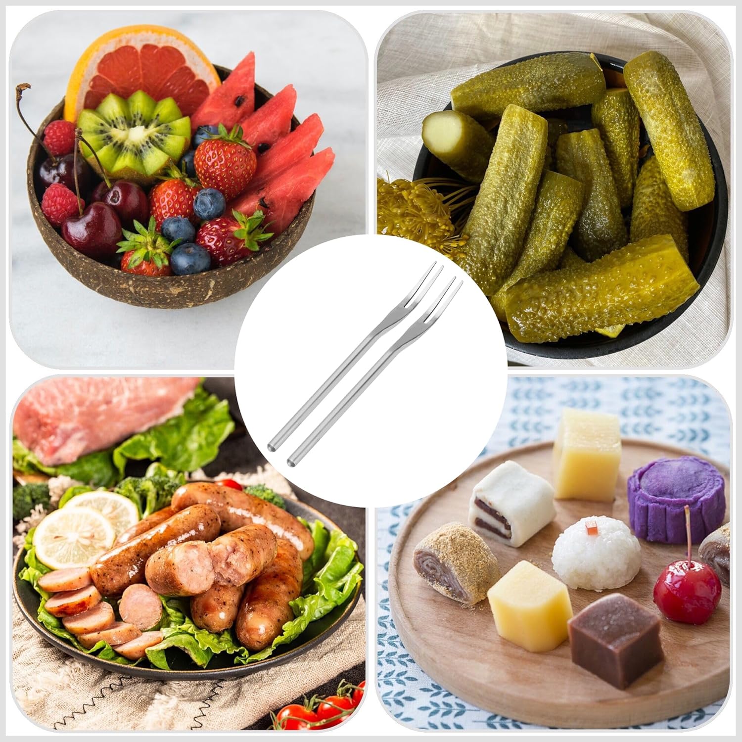 DASHTHER Tenedores de frutas de acero inoxidable de 5.1 pulgadas, tenedor de ensalada de mango largo, tenedor de oliva, tenedor de cóctel, tenedor