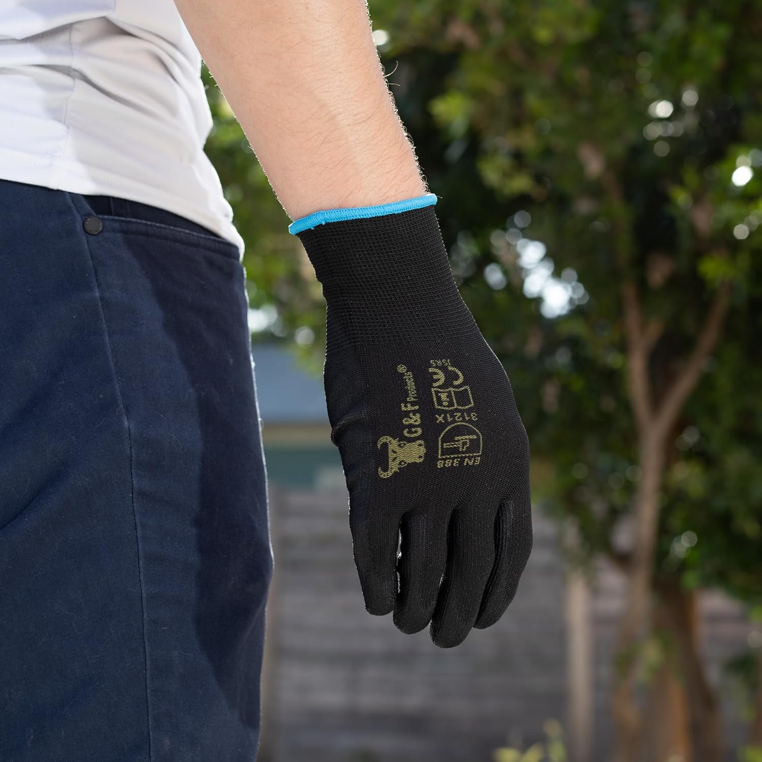 12 pares de guantes de trabajo para hombre, guantes de agarre ligeros para el trabajo, disponibles en 4 tamaños, guantes recubiertos de goma de