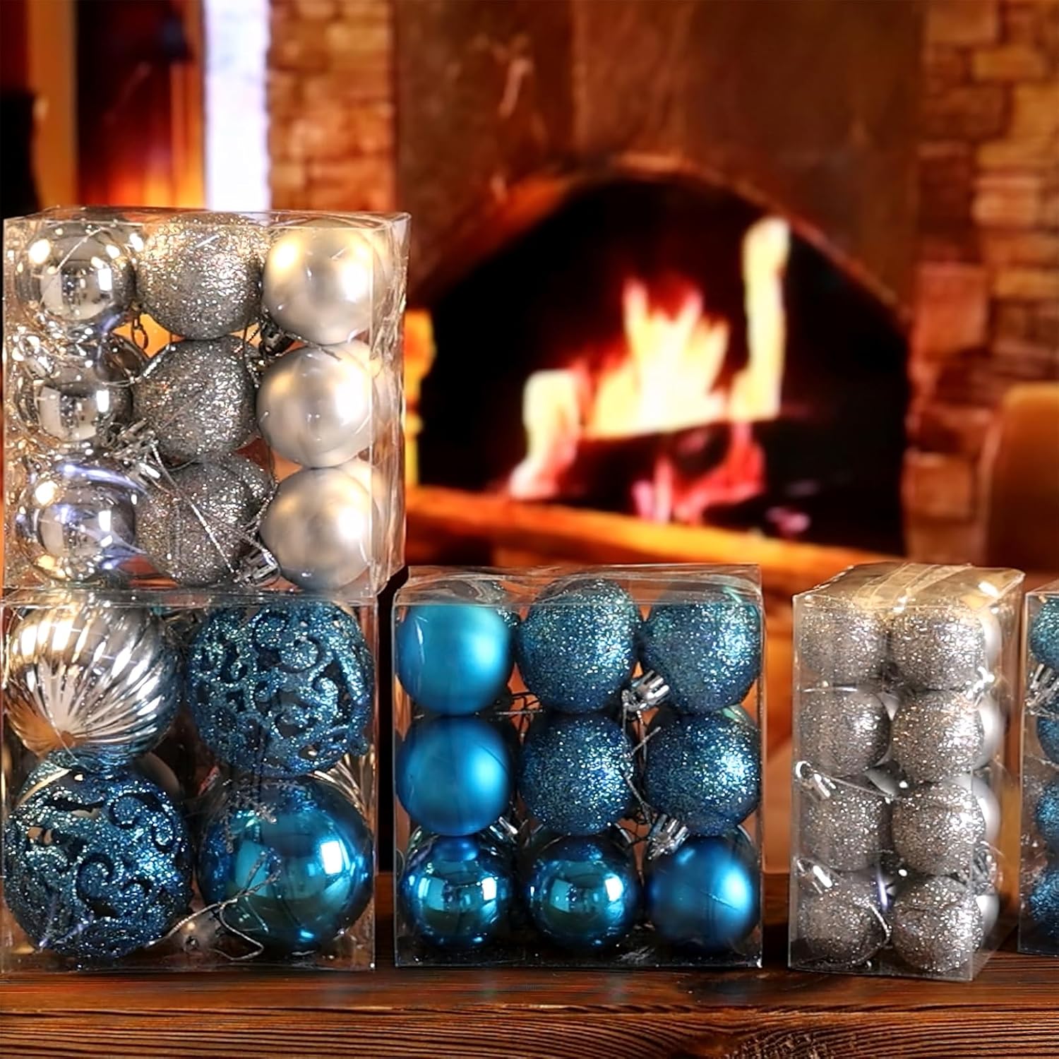 DomeStar 100 adornos de bolas de Navidad, adornos para árbol de Navidad, bolas inastillables con purpurina, copos de nieve para árbol de Navidad,