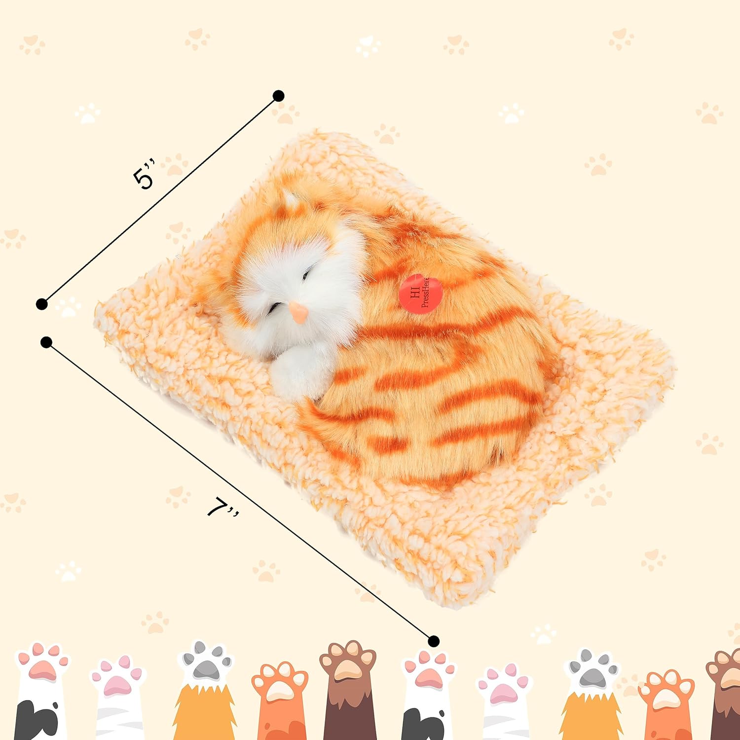 Easfan Juguete de peluche de gatito de simulación con sonido, adorable animal, lindo gato dormido con cojín de sonido, habitación de gato,