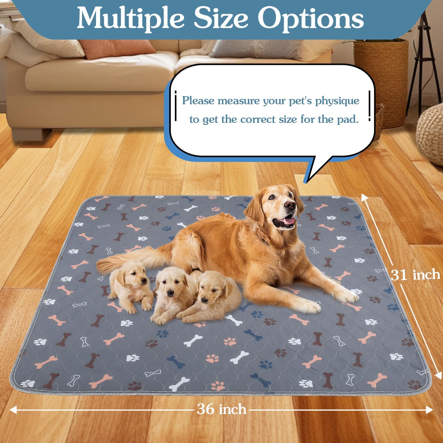 Almohadillas lavables para orina para perros y cachorros, paquete de 2 almohadillas de entrenamiento de cachorros de 31 x 36 pulgadas,