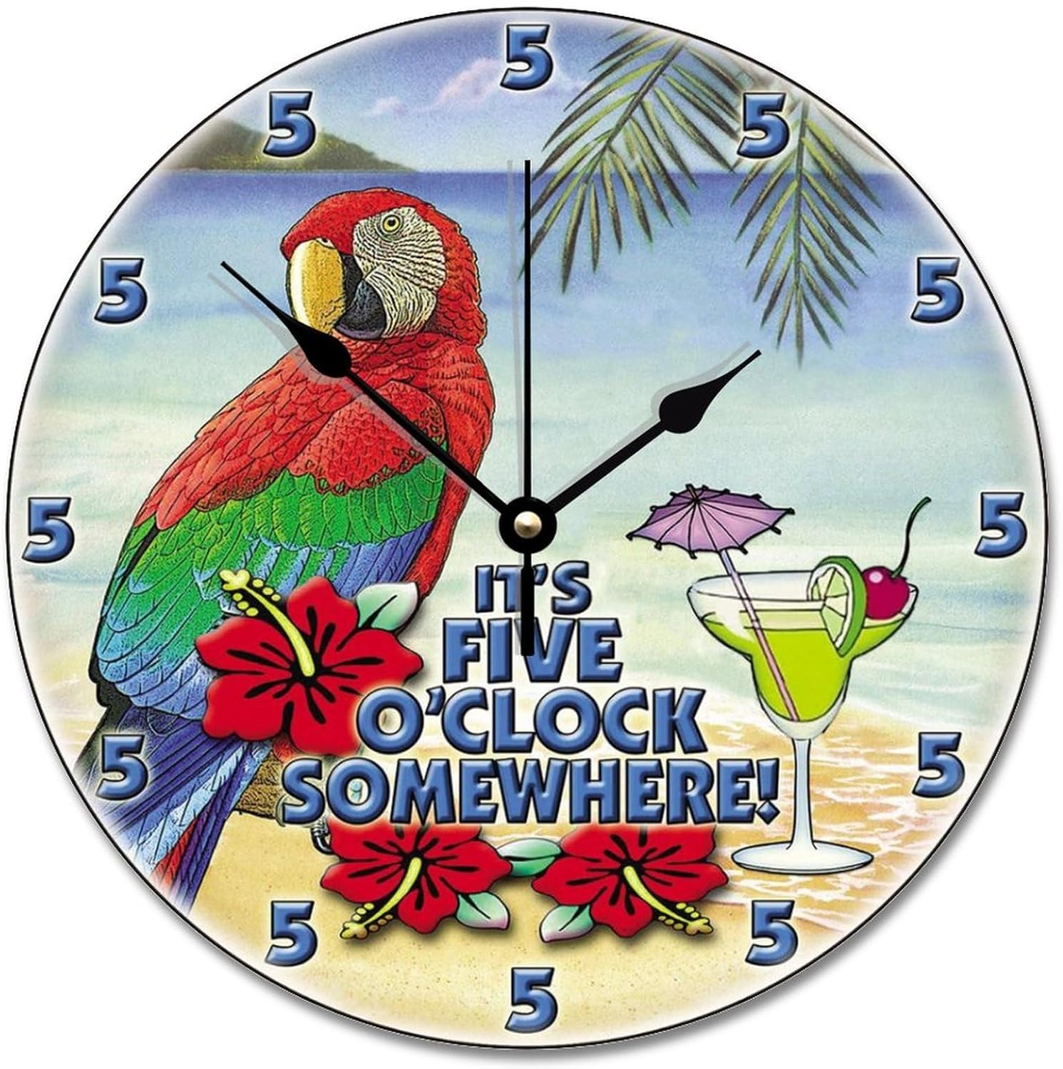 ArogGeld Reloj tropical en algún lugar de madera, reloj de pared de madera, funciona con pilas, 12 pulgadas, sin tictac, moderno, para sala de
