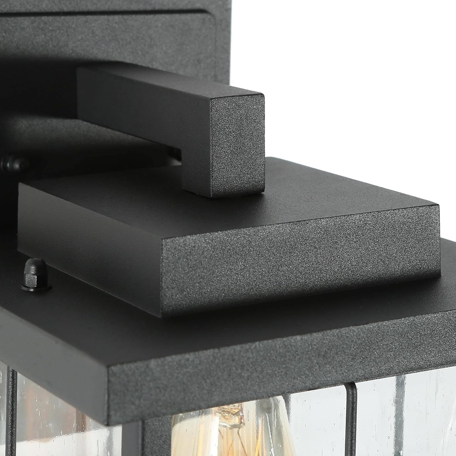 Paquete de 2 lámparas de pared negras para exteriores, apliques de pared exterior de granja con vidrio semillado, linternas modernas impermeables