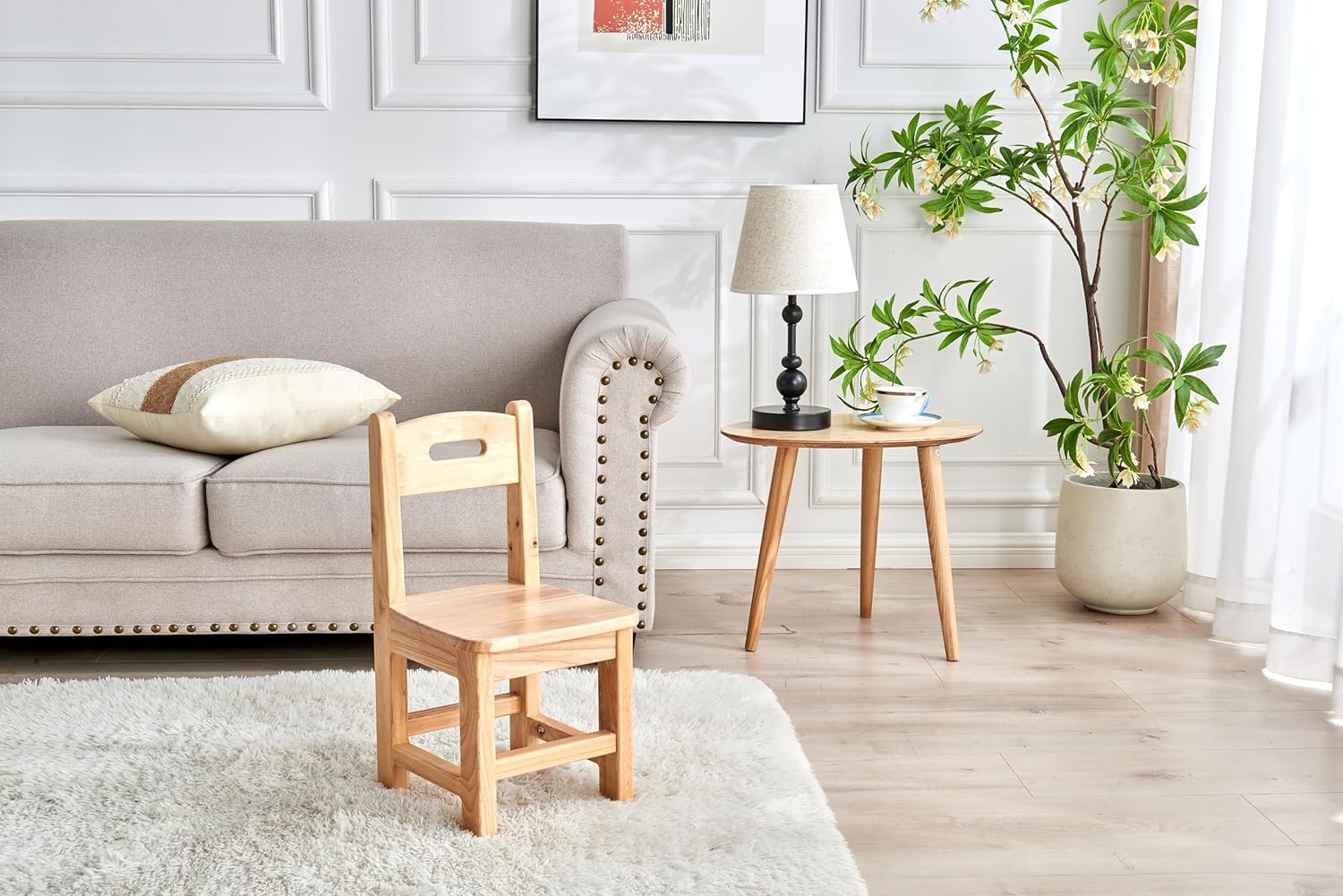 Juego de sillas de madera maciza de madera pura para niños, jardín de infantes y muebles para el hogar de los niños (2 mismas sillas)