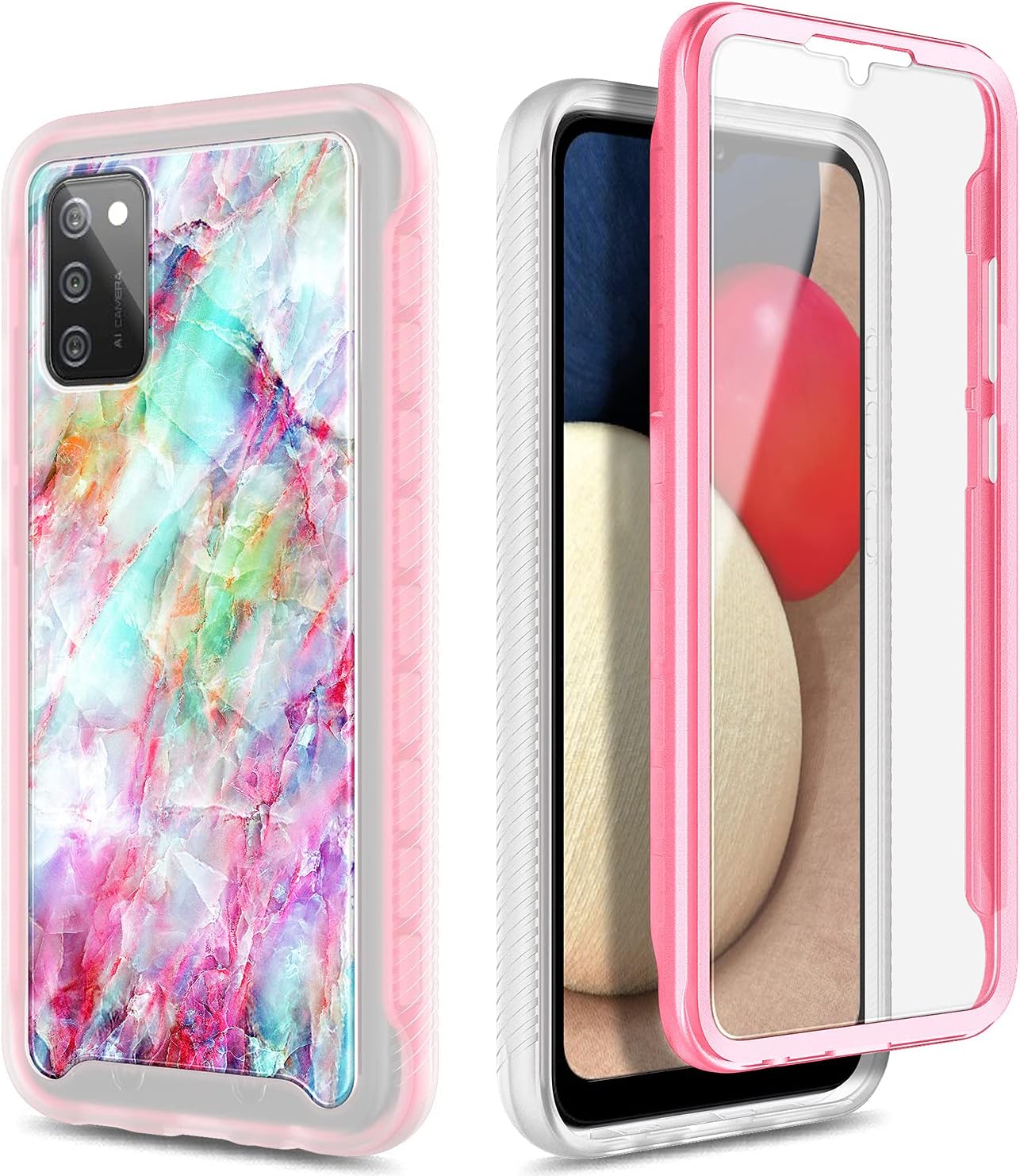 NZND Funda para Samsung Galaxy A03S con protector de pantalla integrado, funda protectora de cuerpo completo a prueba de golpes, resistente a los