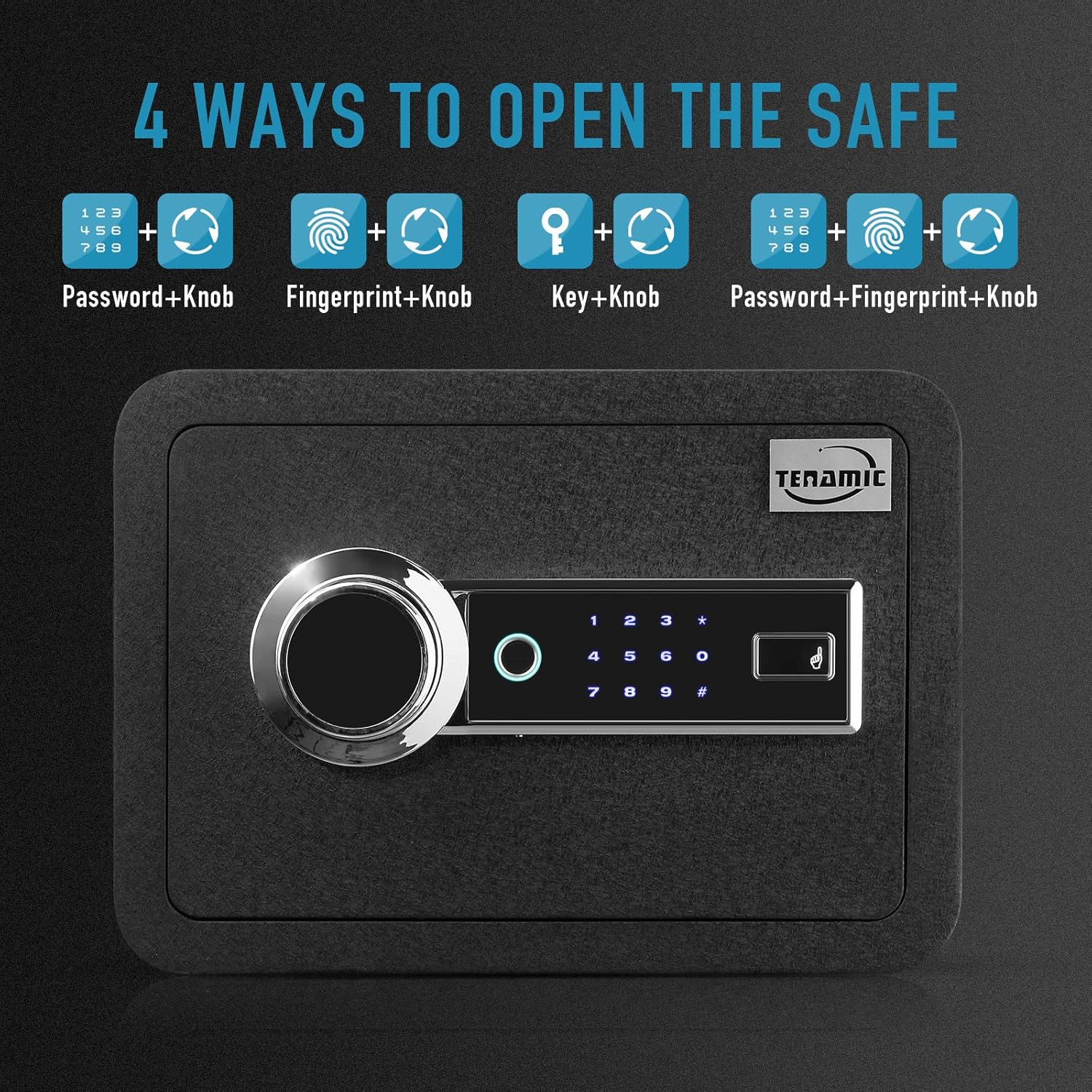 Tenamic Caja de seguridad biométrica de huellas dactilares, 0.85 pies cúbicos, impermeable, con luz de inducción y cuero, acero de aleación sólida