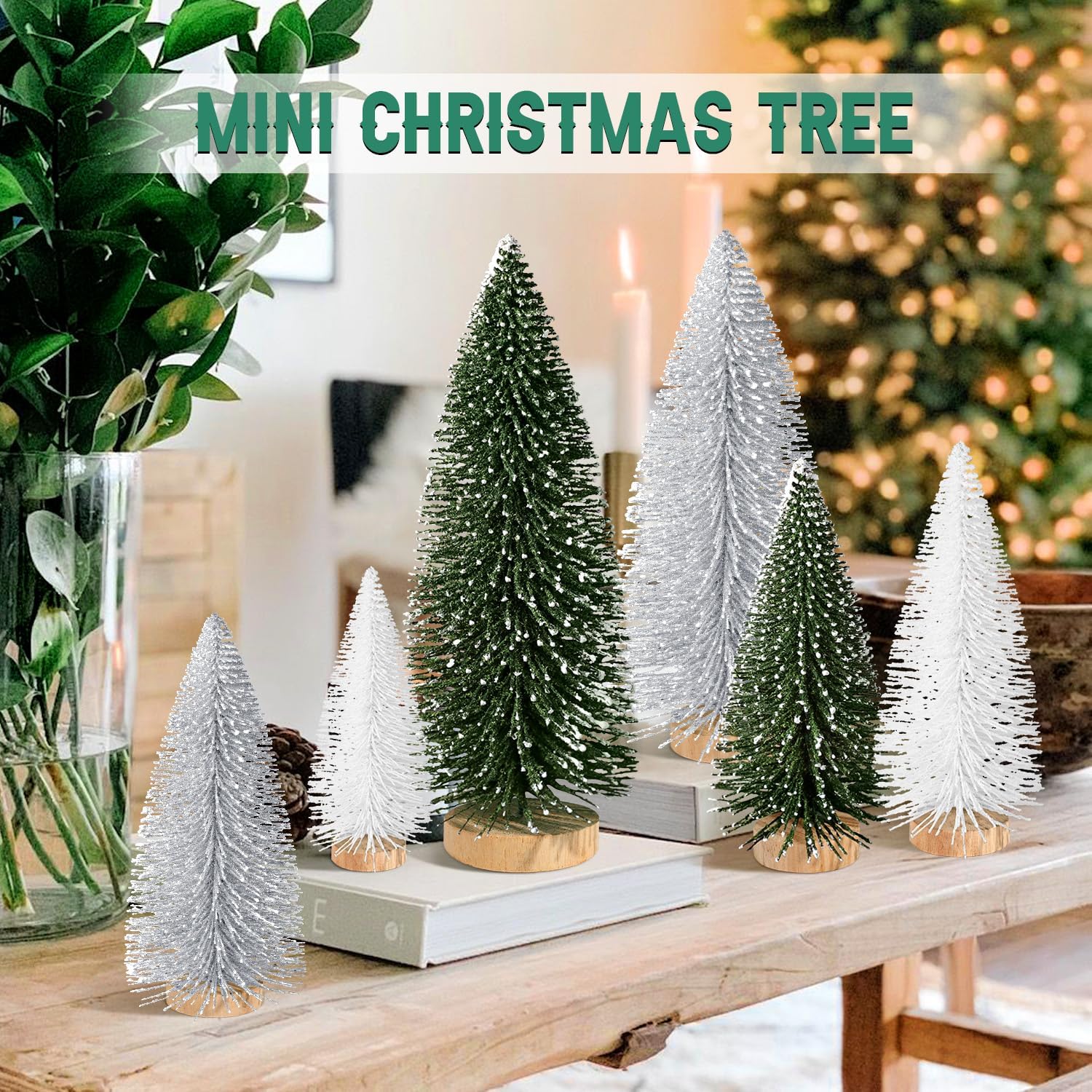 6 piezas de mini árboles de Navidad, decoración de Navidad artificial, mini botella de árbol de Navidad, árboles de decoración de Navidad con 4