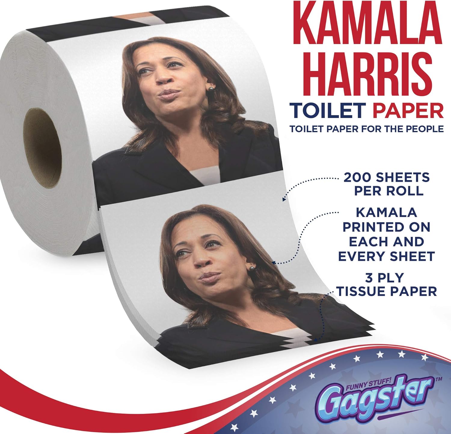 Political Leaders – Juego de rollos de papel higiénico de 3 capas con Biden, Kamala, Obama y Alexandria Ocasio-Cortez, 200 hojas por rollo,