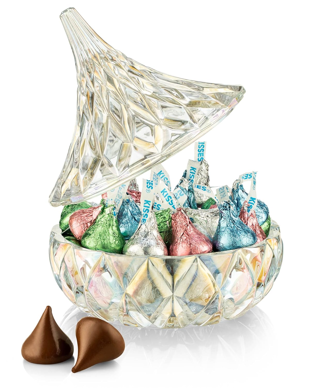 Hershey Kisses Hershey Kisses – Plato para dulces Hershey’s Kiss de Pascua de 1 libra con cristal irredescente, besos de chocolate con leche